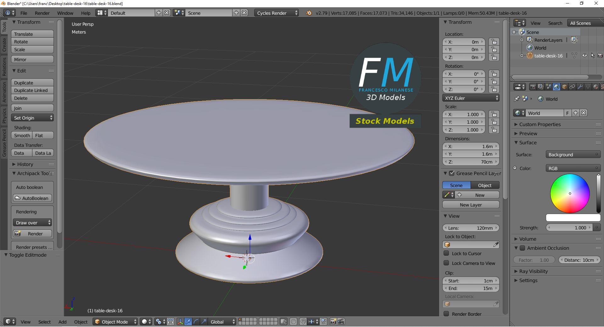 3D-Modell - Runder Holztisch mit Säulenfuß - 09