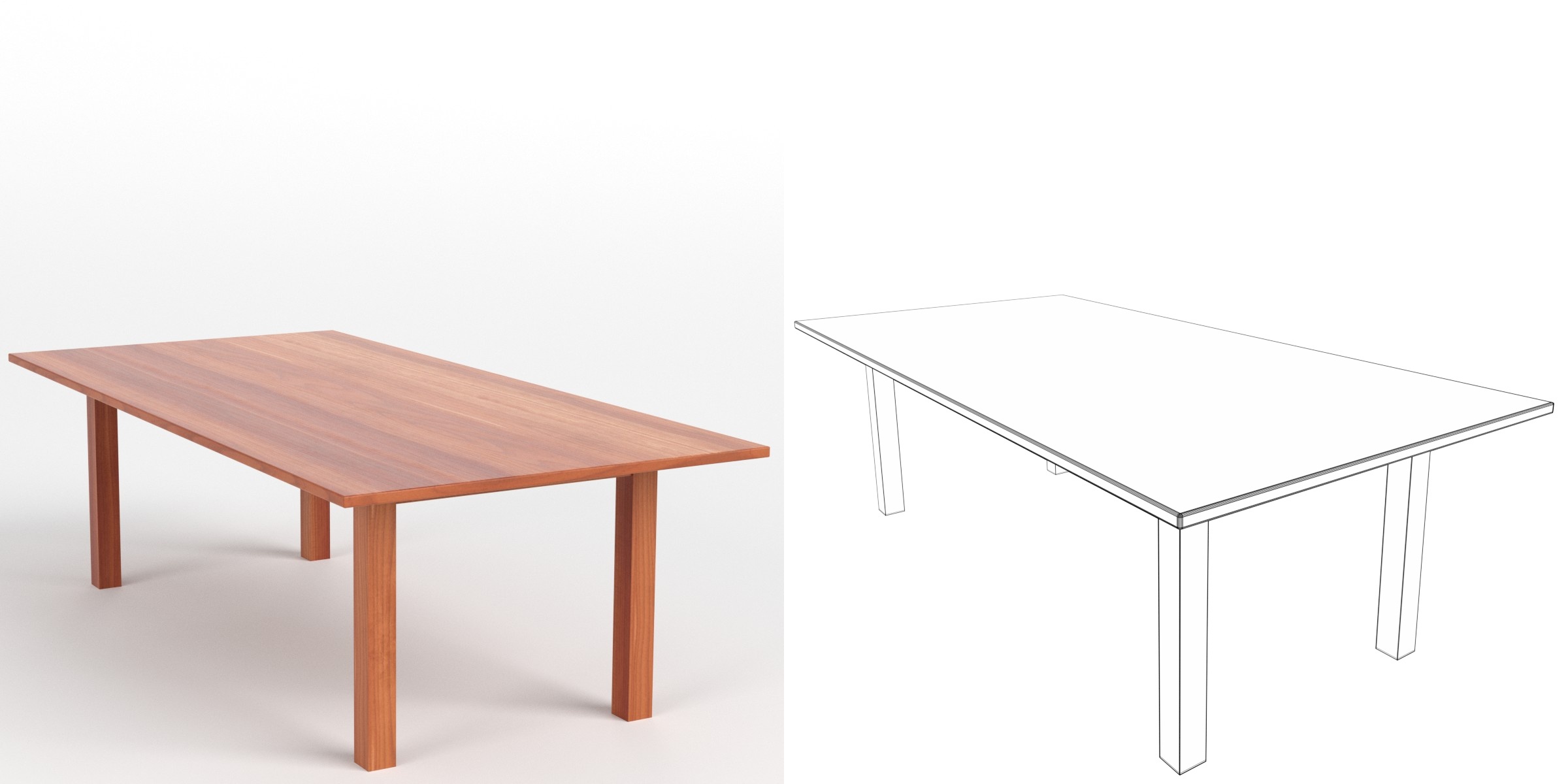 3D-Modell - Rechteckiger Holztisch