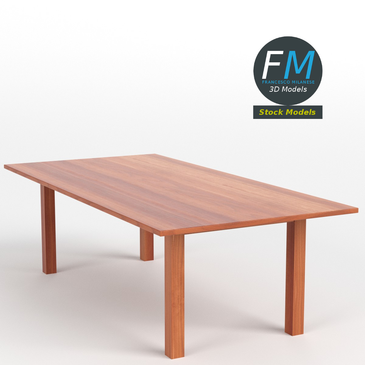 3D-Modell - Rechteckiger Holztisch - 01