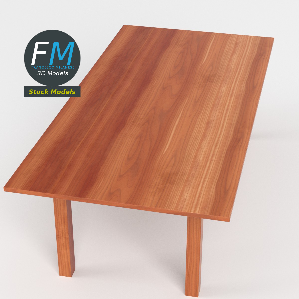 3D-Modell - Rechteckiger Holztisch - 02