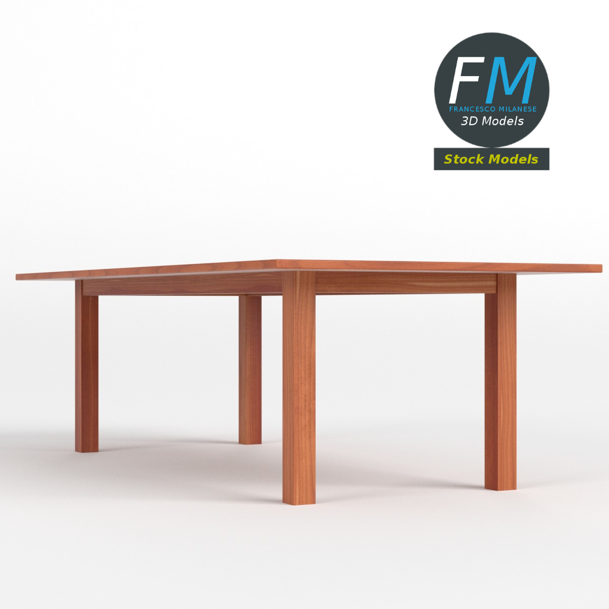 3D-Modell - Rechteckiger Holztisch - 03