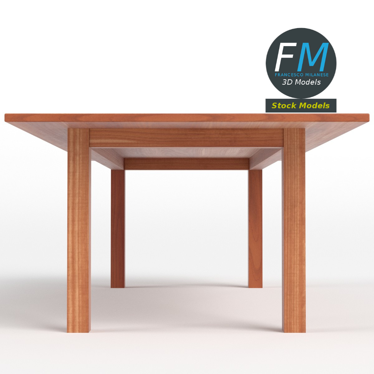 3D-Modell - Rechteckiger Holztisch - 04
