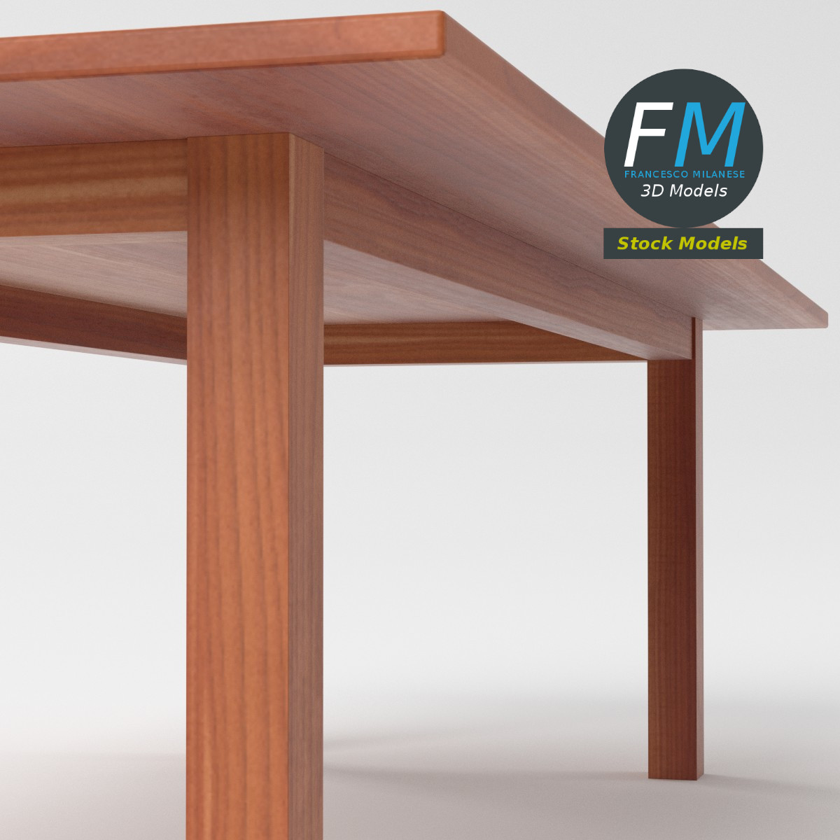 3D-Modell - Rechteckiger Holztisch - 05