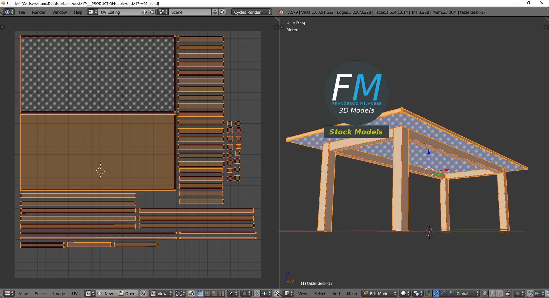 3D-Modell - Rechteckiger Holztisch - 10