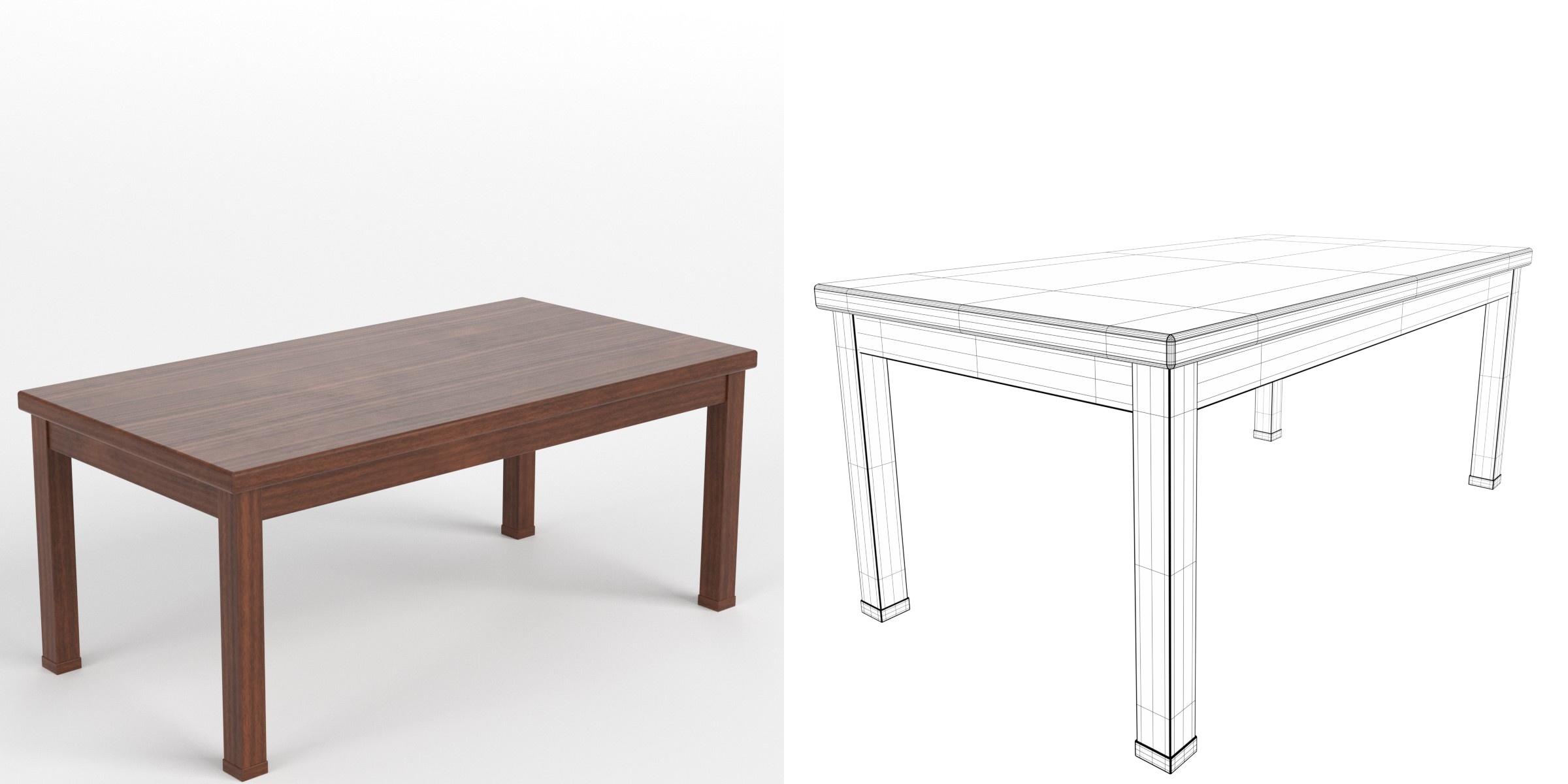 3D-Modell - Rechteckiger Holztisch mit Rahmen