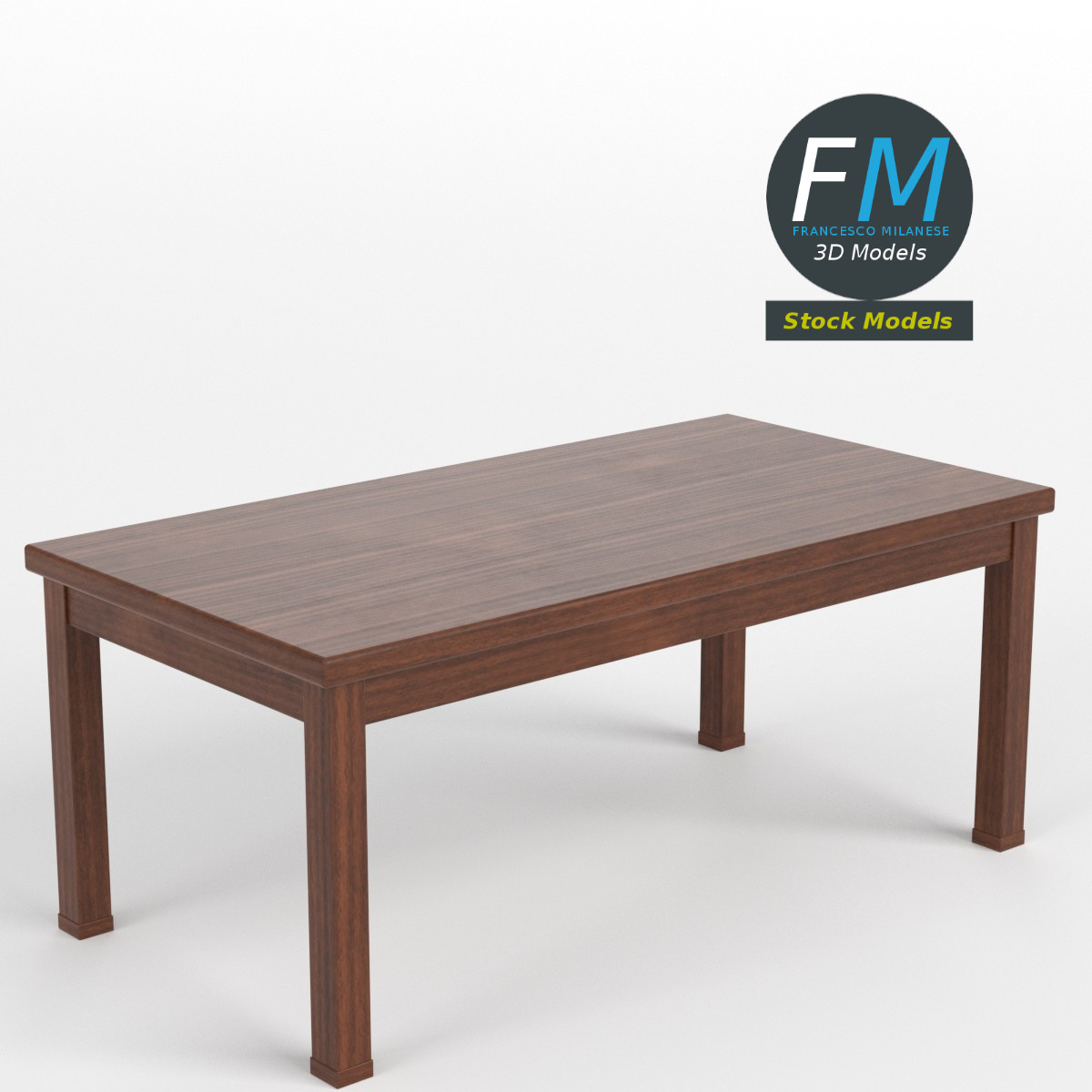 3D-Modell - Rechteckiger Holztisch mit Rahmen - 01