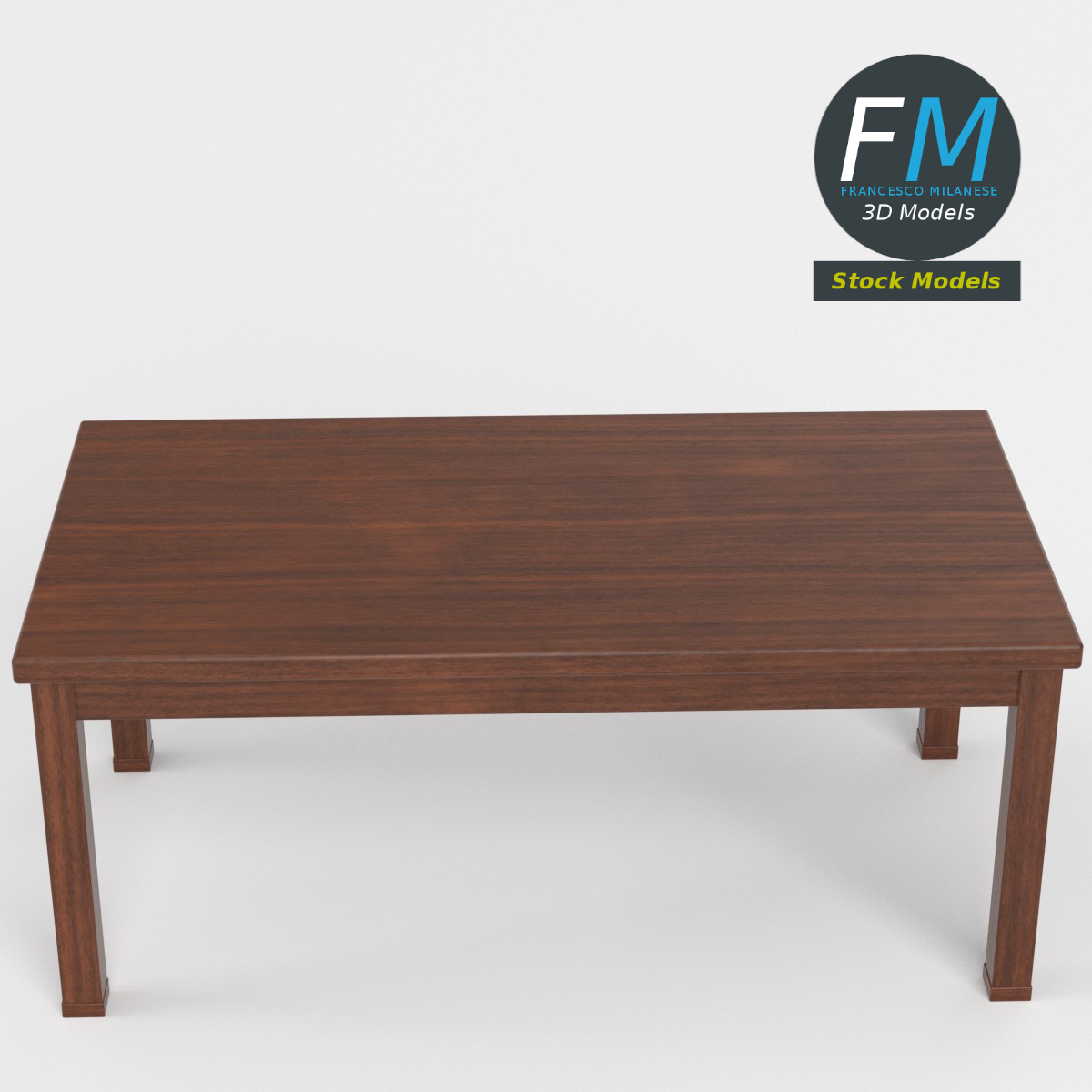 3D-Modell - Rechteckiger Holztisch mit Rahmen - 02