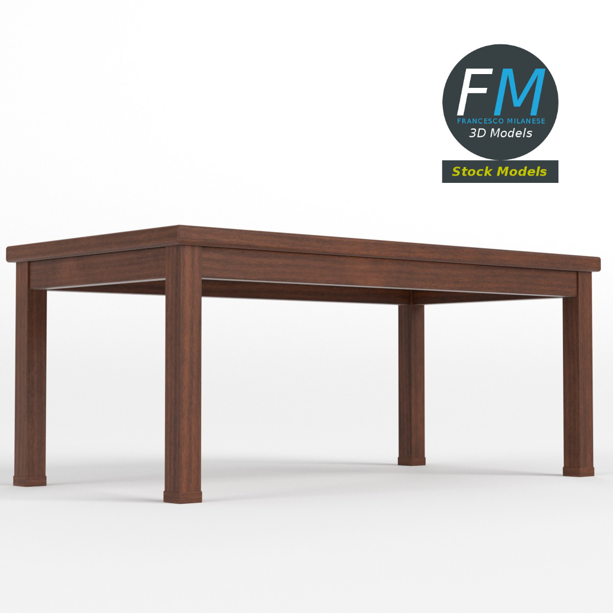 3D-Modell - Rechteckiger Holztisch mit Rahmen - 03