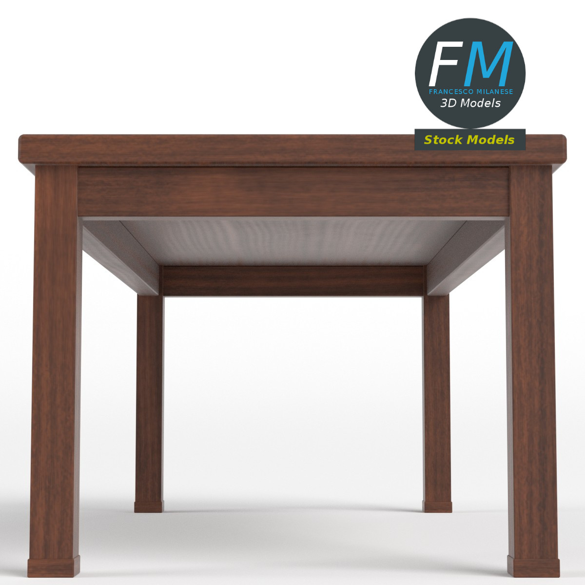 3D-Modell - Rechteckiger Holztisch mit Rahmen - 04
