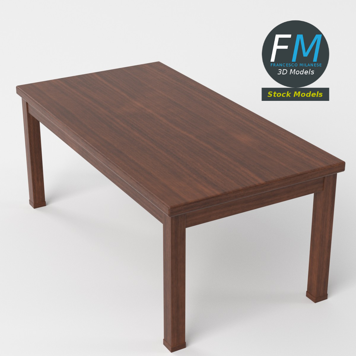 3D-Modell - Rechteckiger Holztisch mit Rahmen - 05