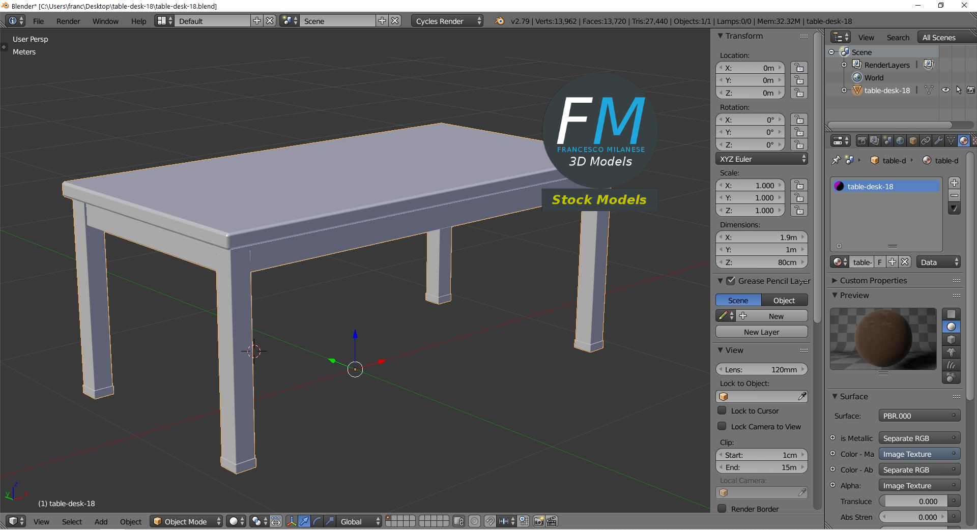 3D-Modell - Rechteckiger Holztisch mit Rahmen - 09