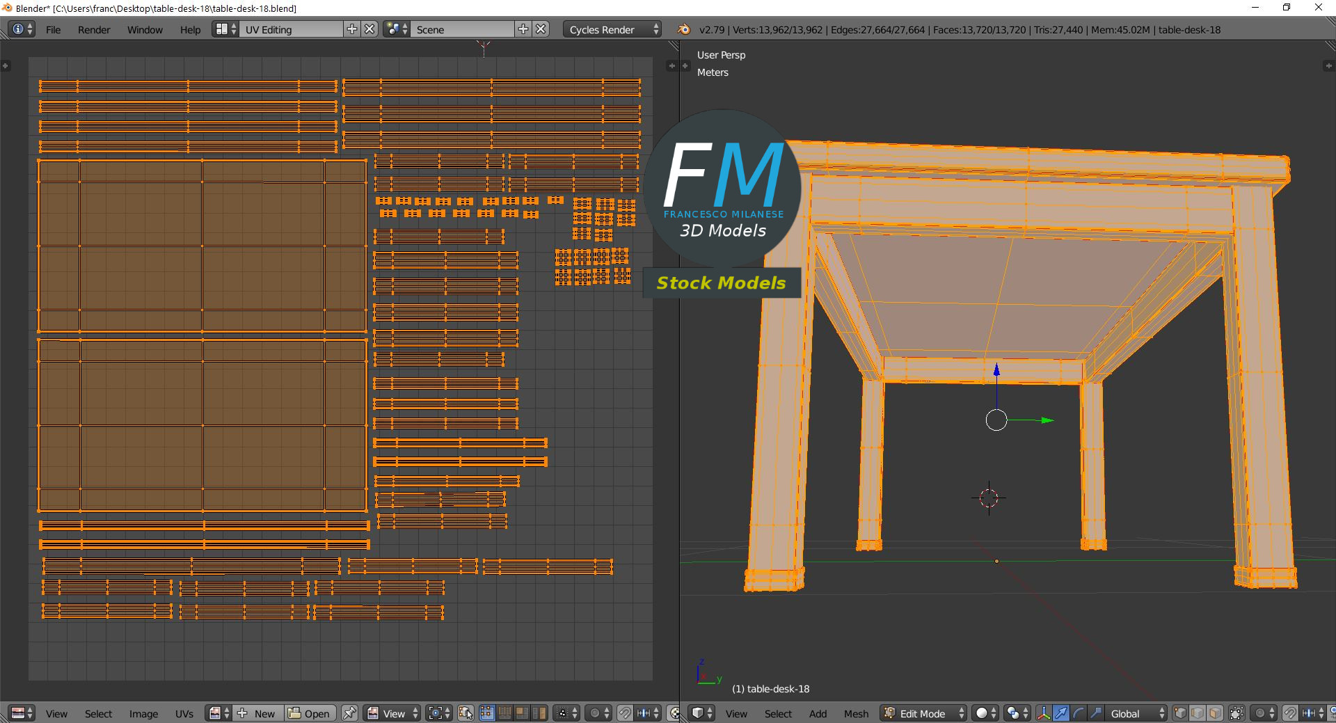 3D-Modell - Rechteckiger Holztisch mit Rahmen - 10