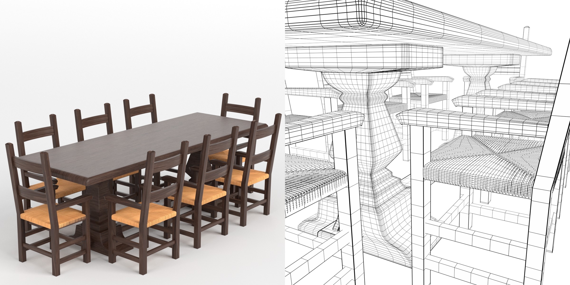 3D-Modell - Esstisch mit Zehn Stühlen