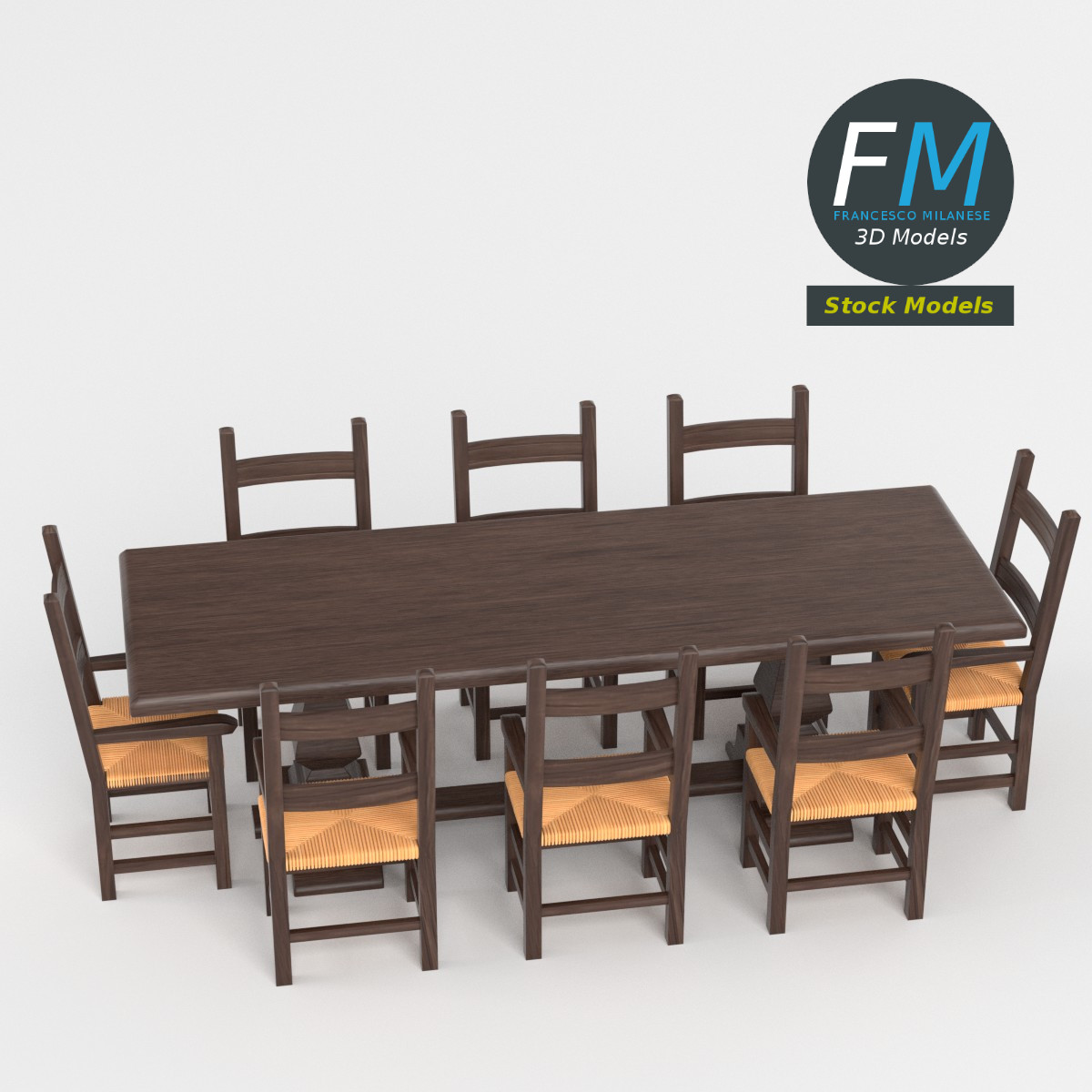 3D-Modell - Esstisch mit Zehn Stühlen - 02