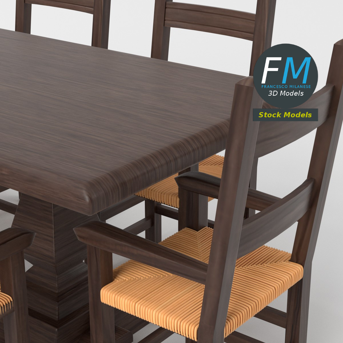 3D-Modell - Esstisch mit Zehn Stühlen - 05