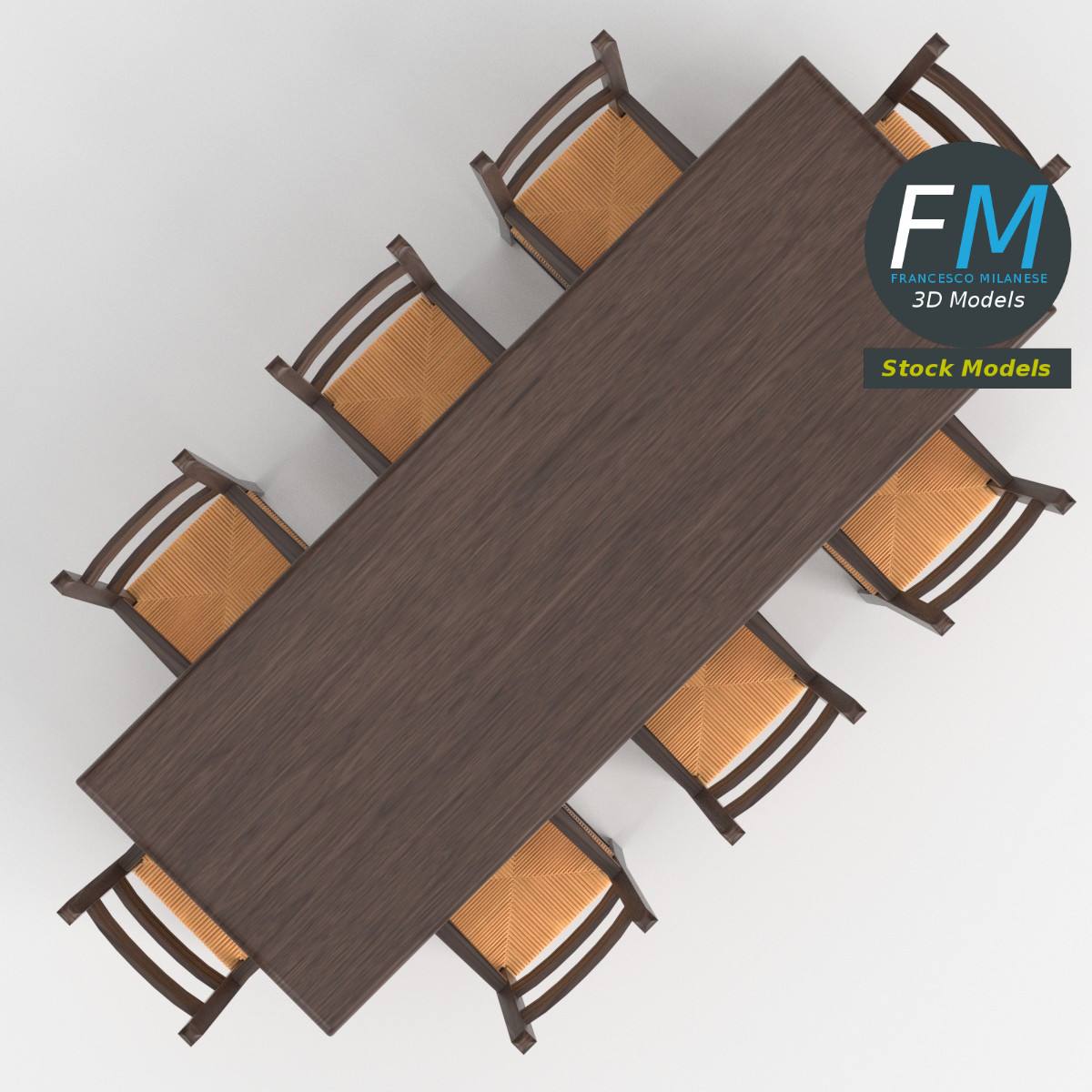 3D-Modell - Esstisch mit Zehn Stühlen - 06