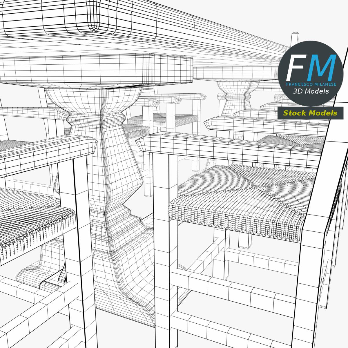 3D-Modell - Esstisch mit Zehn Stühlen - 07