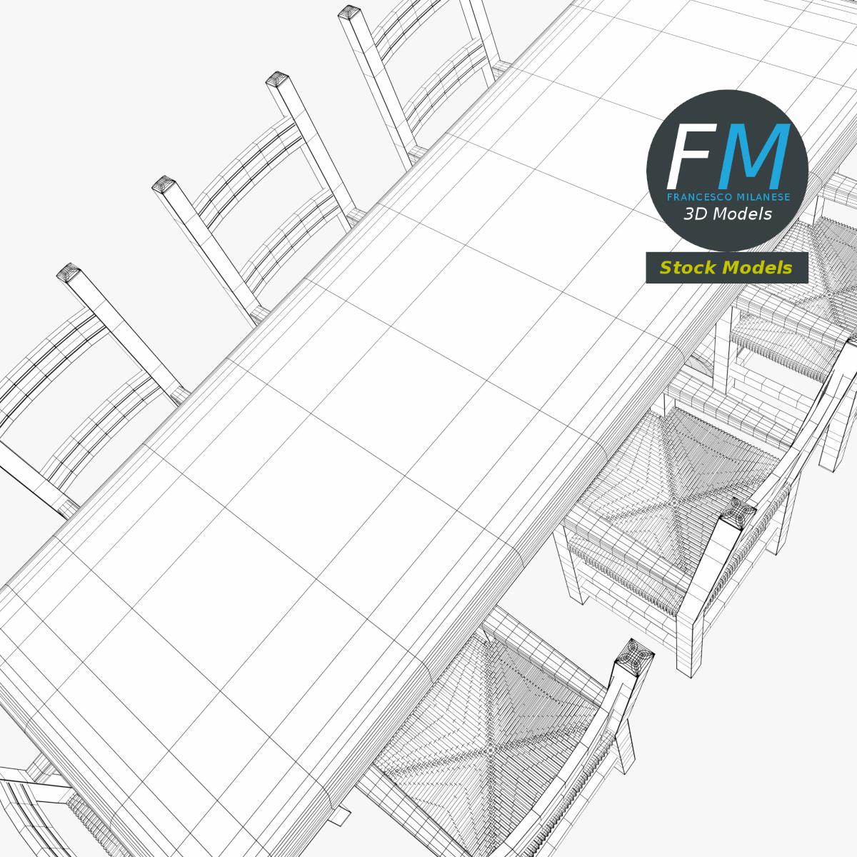 3D-Modell - Esstisch mit Zehn Stühlen - 08