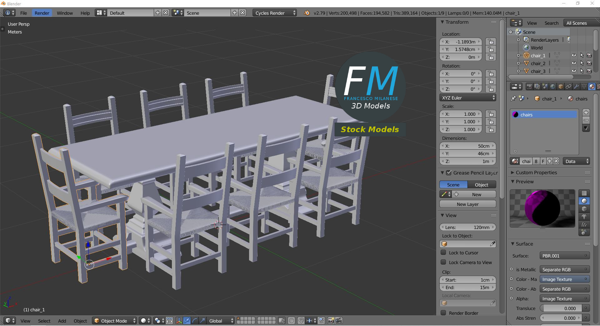 3D-Modell - Esstisch mit Zehn Stühlen - 09