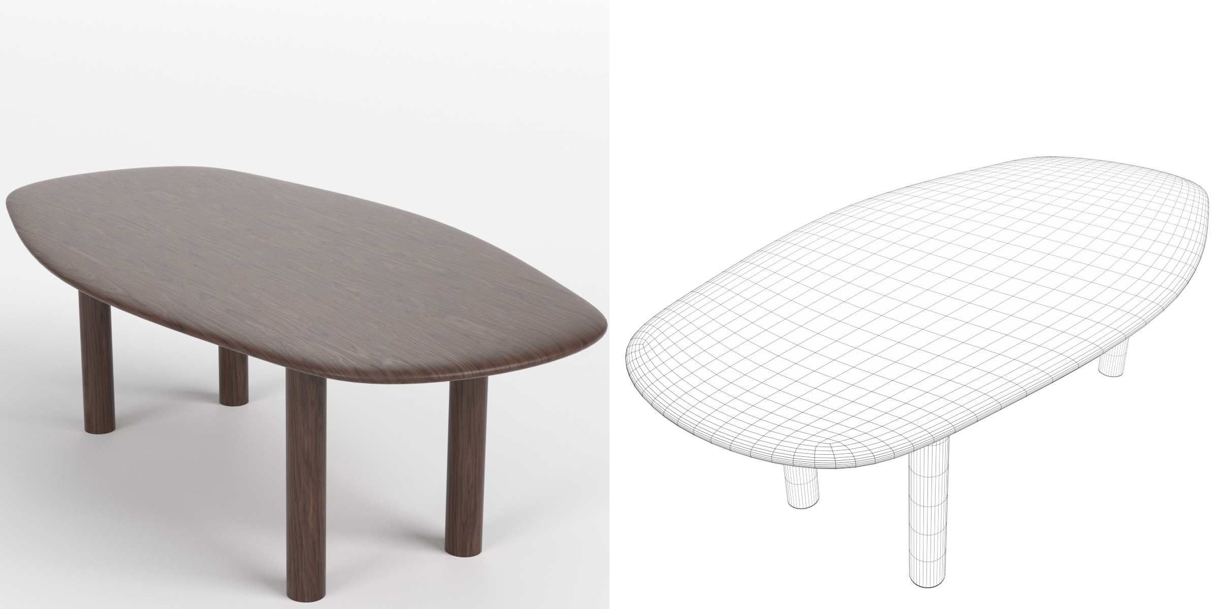 3D-Modell - Organisch Geformter Holztisch