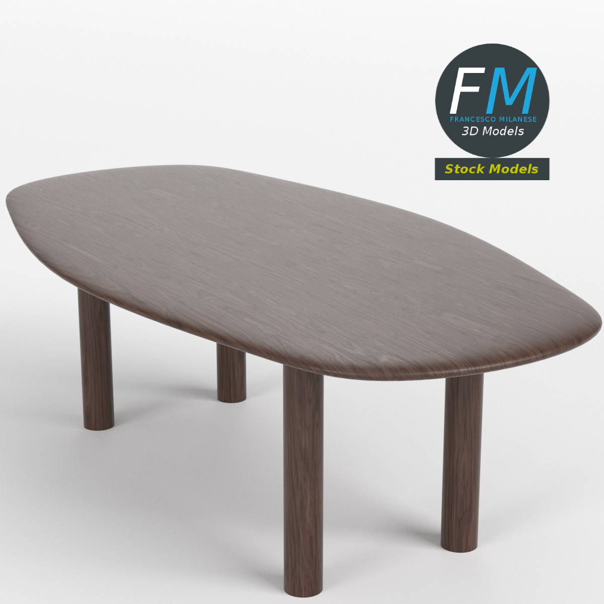 3D-Modell - Organisch Geformter Holztisch - 01