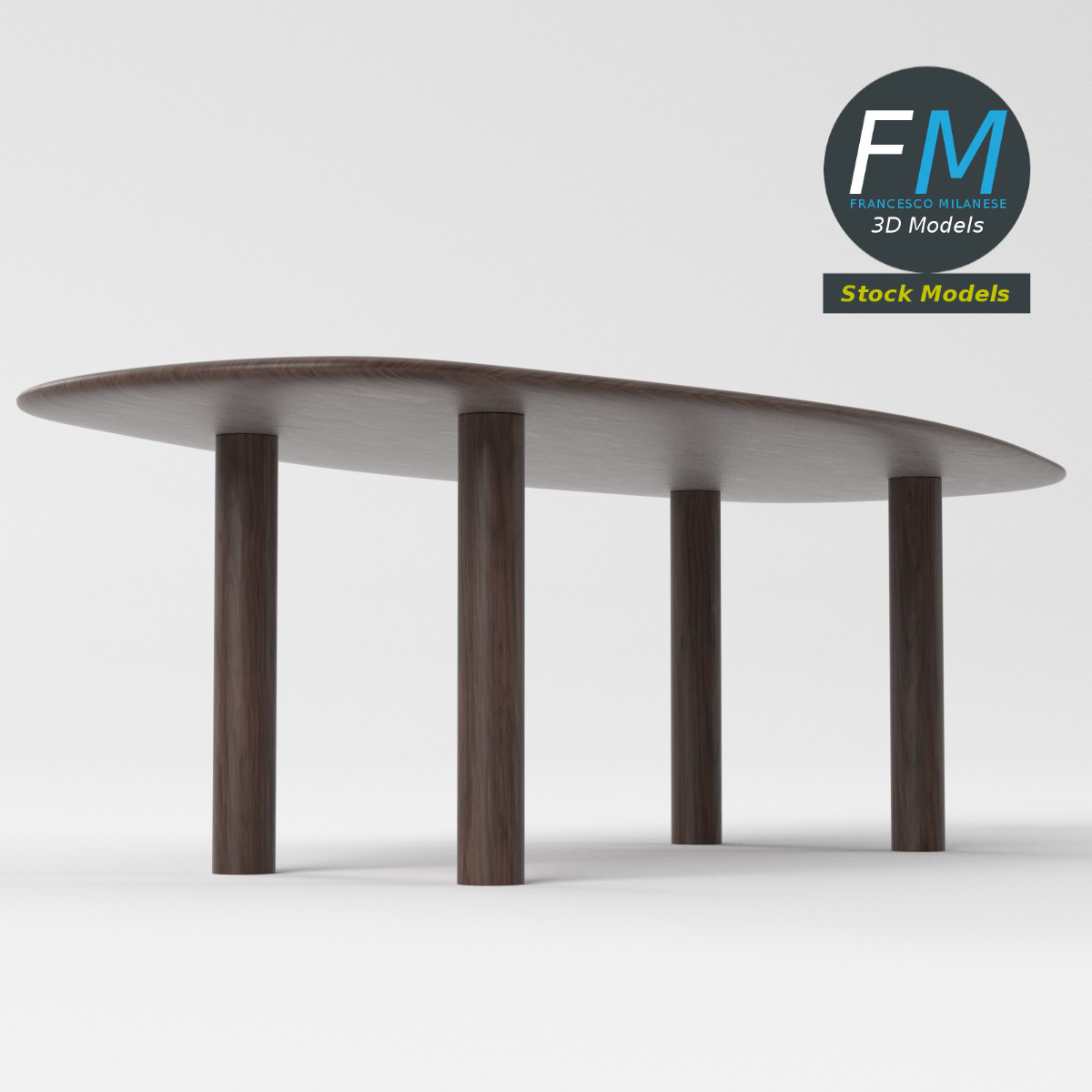 3D-Modell - Organisch Geformter Holztisch - 05