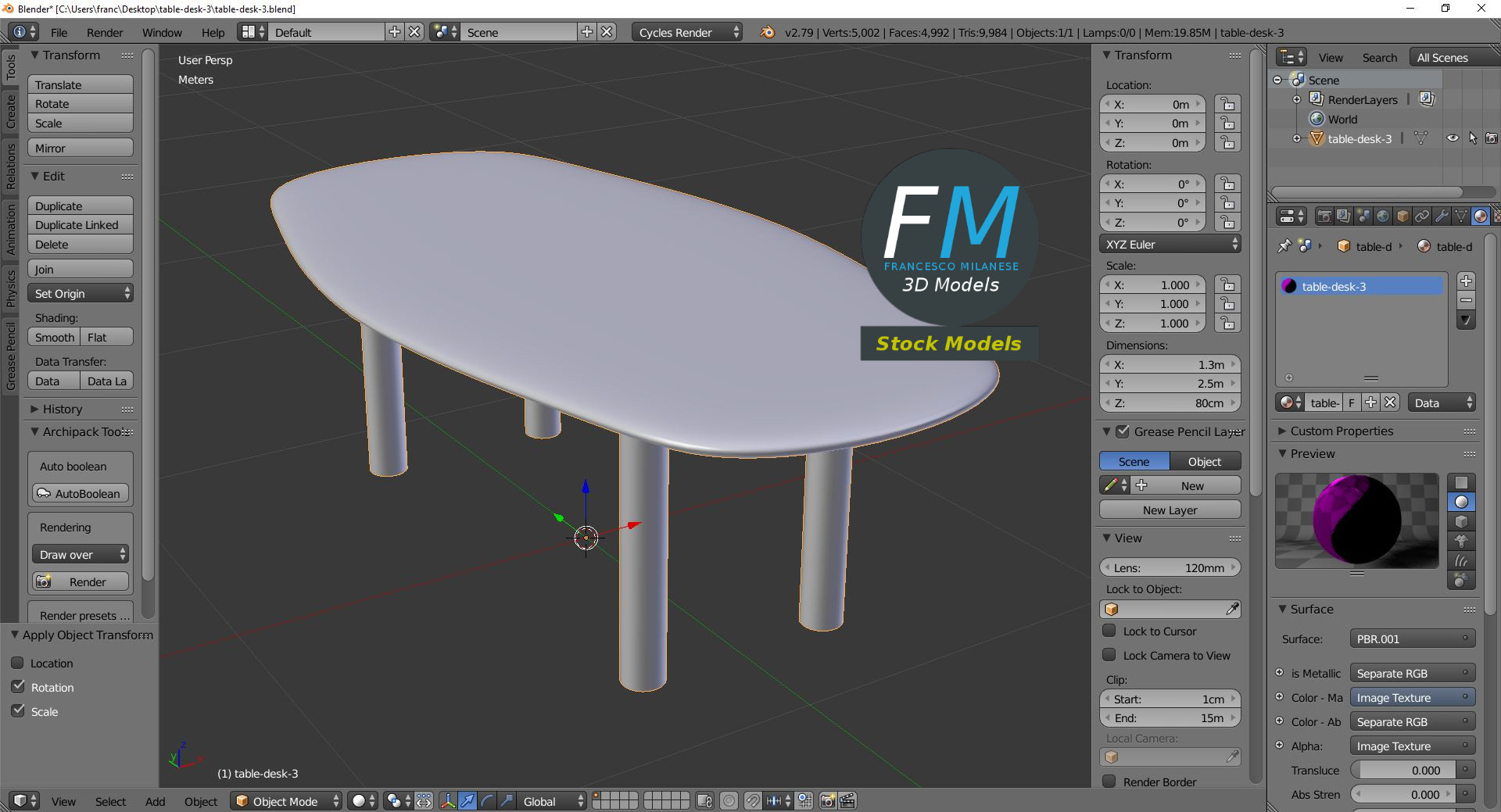 3D-Modell - Organisch Geformter Holztisch - 09
