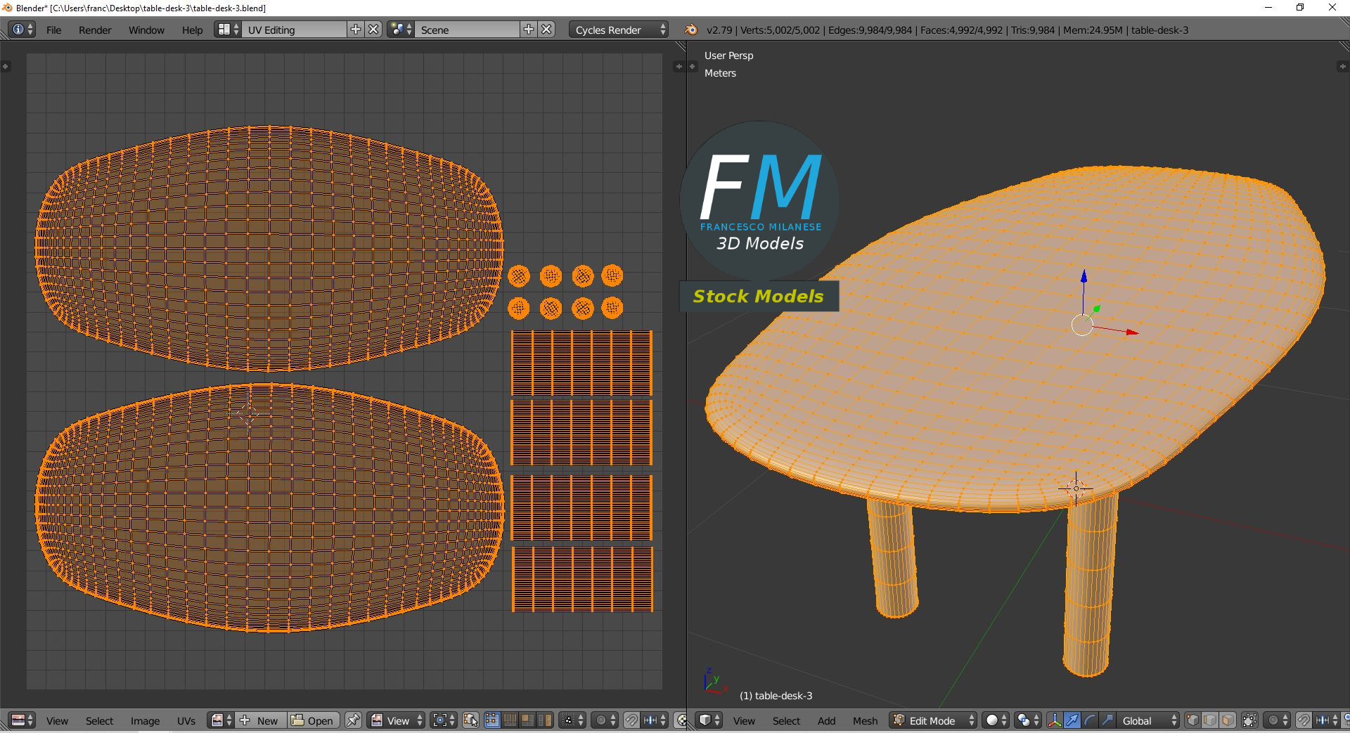 3D-Modell - Organisch Geformter Holztisch - 10