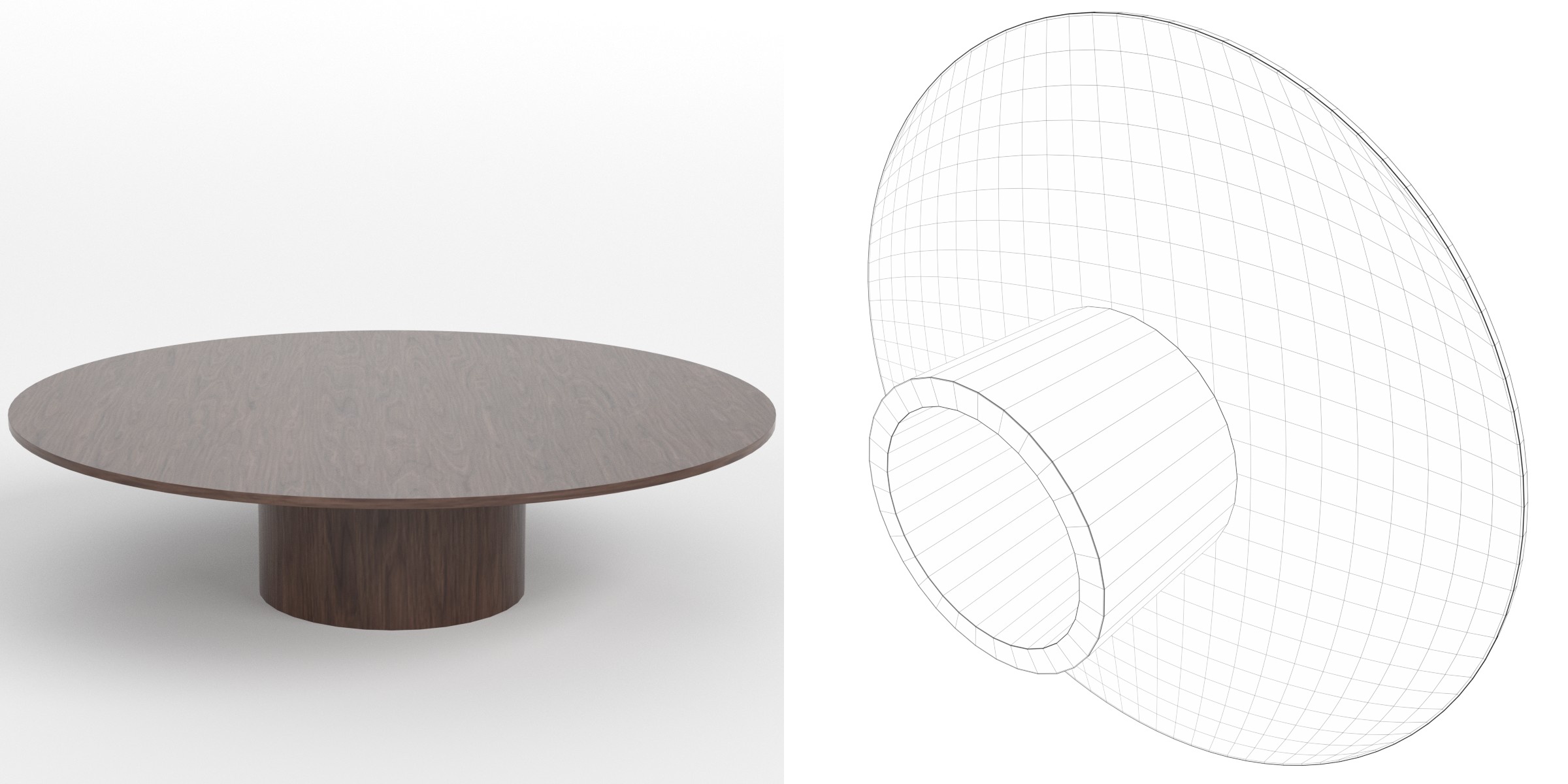 3D-Modell - Runder Holztisch mit Säulenfuß