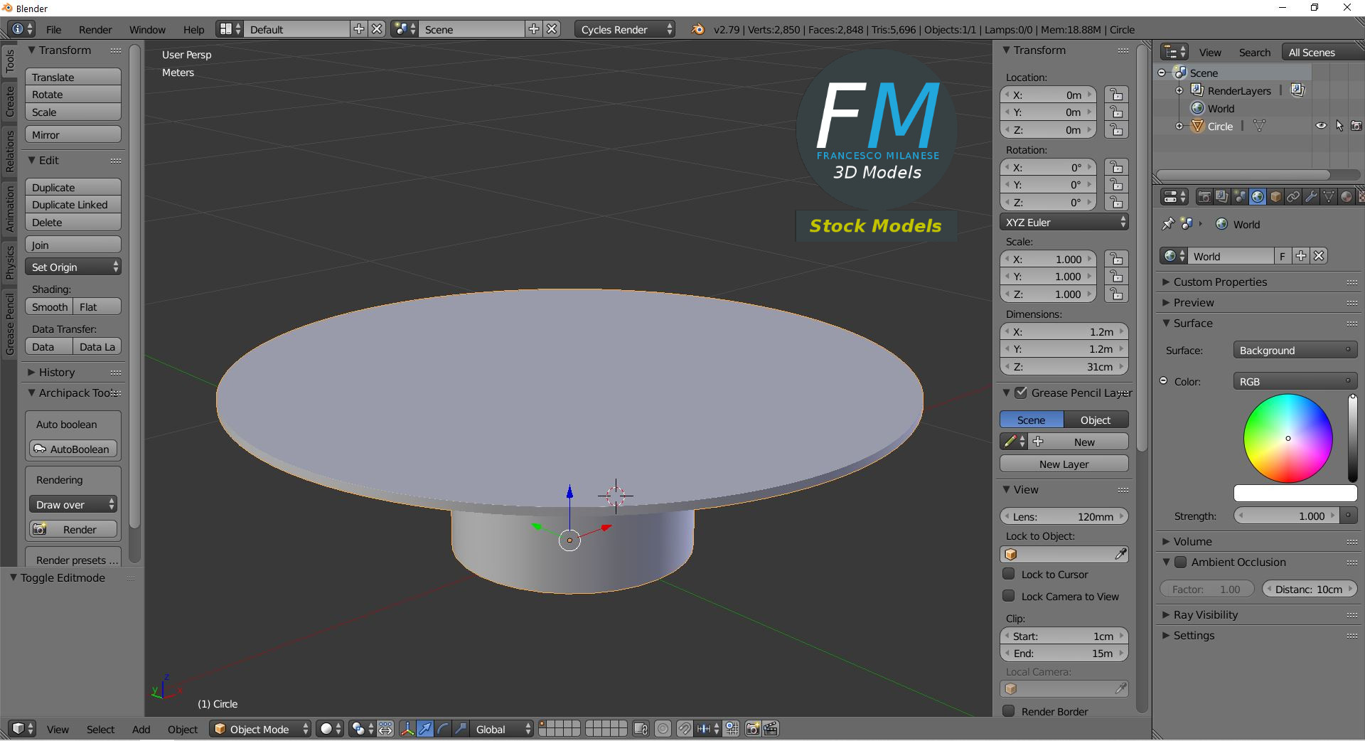 3D-Modell - Runder Holztisch mit Säulenfuß - 09