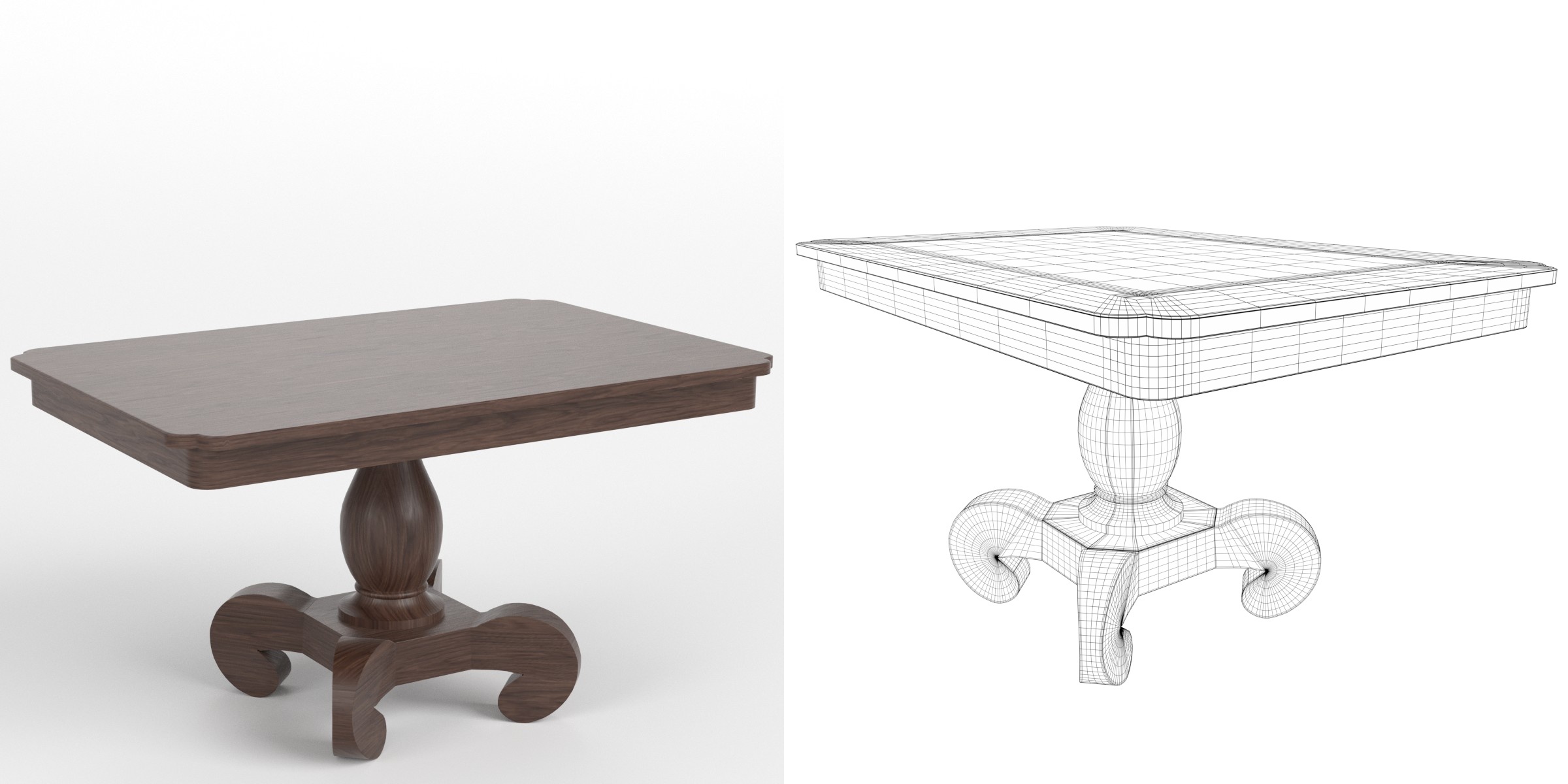 3D-Modell - Quadratischer Holztisch mit Säulenfuß