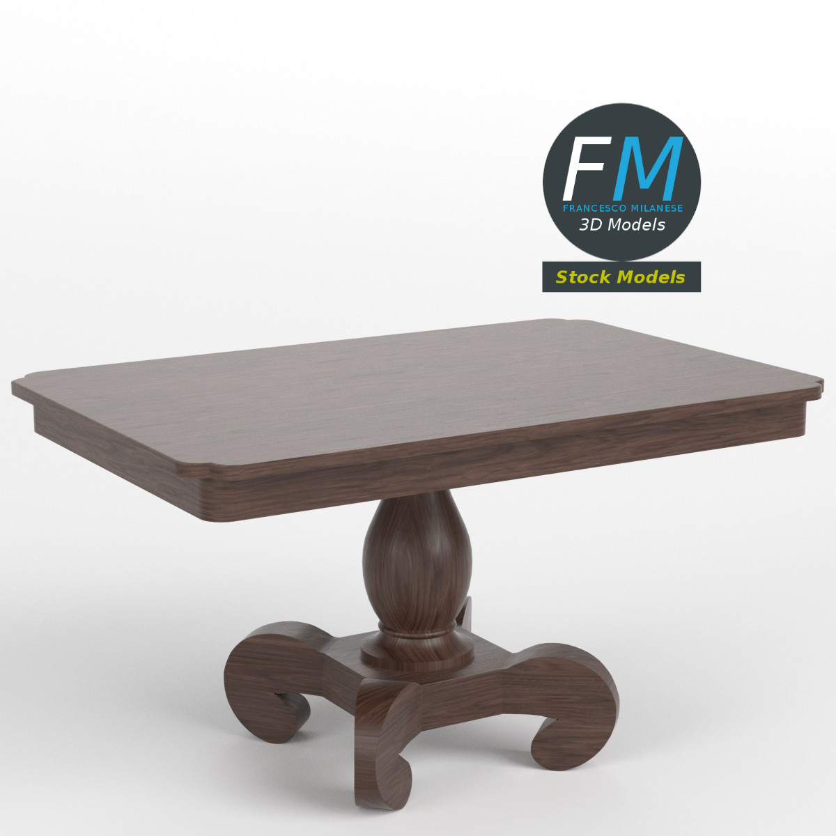 3D-Modell - Quadratischer Holztisch mit Säulenfuß - 01