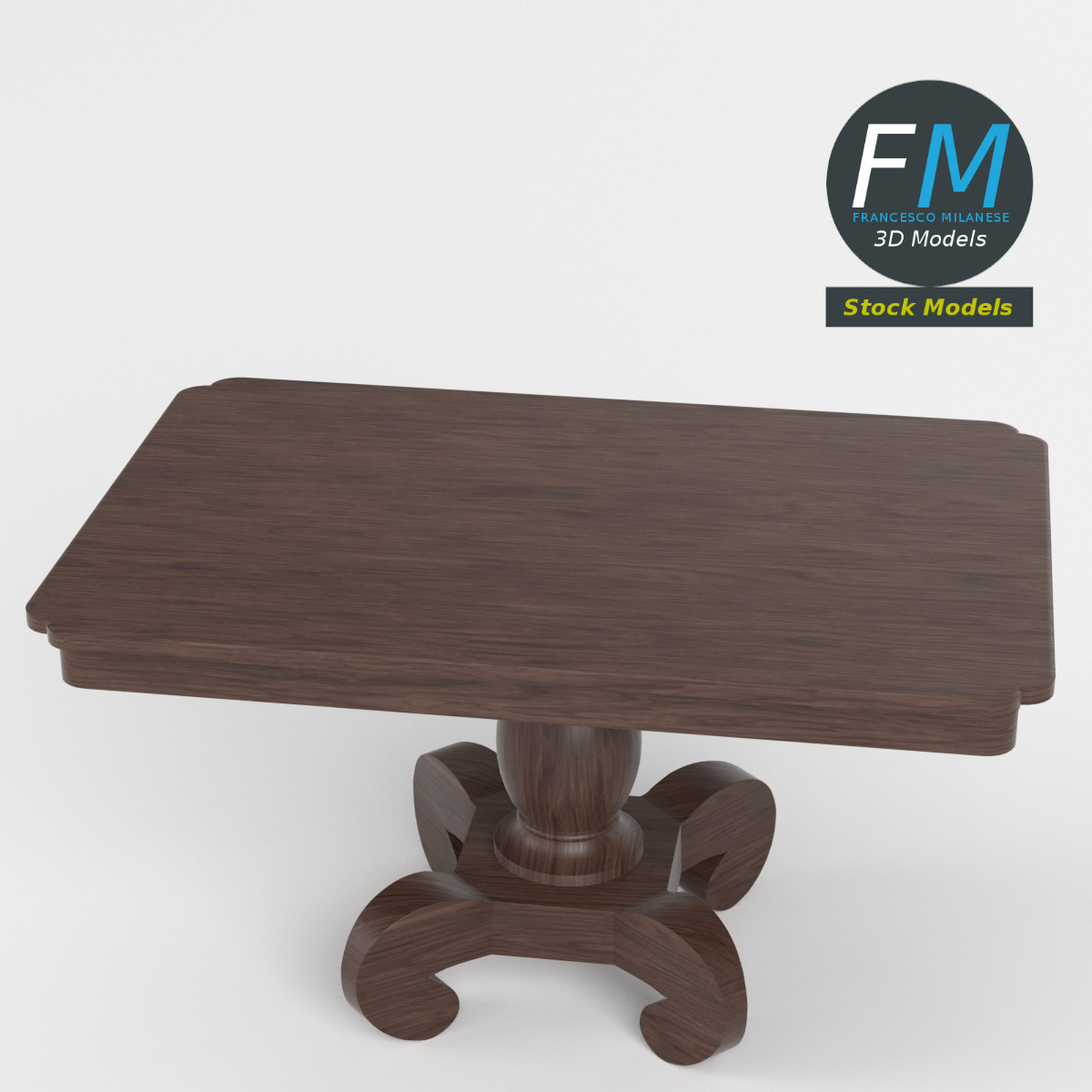 3D-Modell - Quadratischer Holztisch mit Säulenfuß - 02