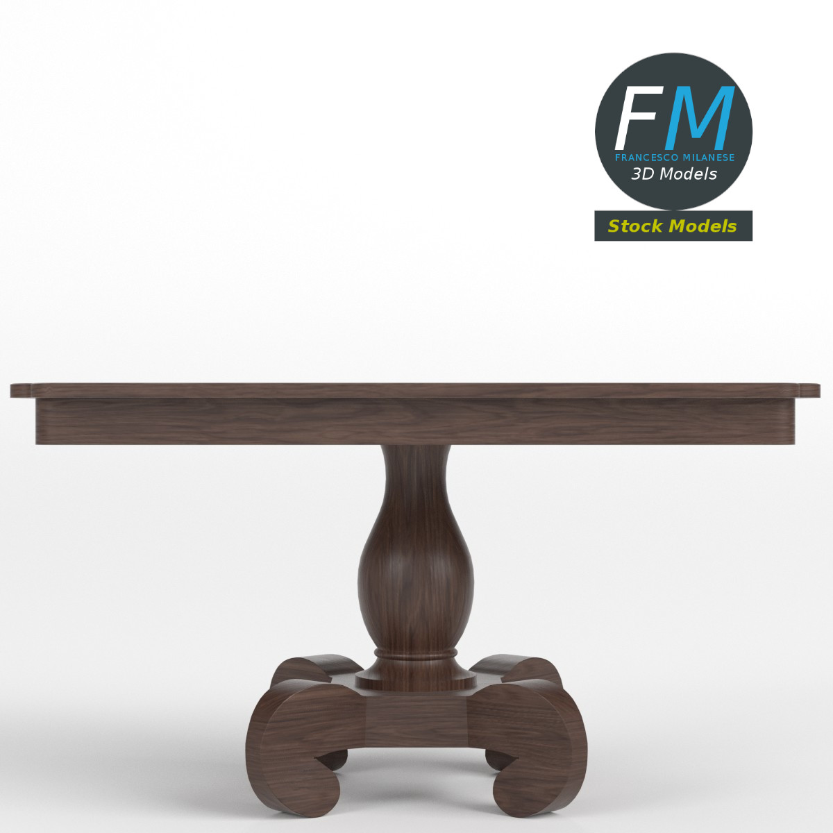 3D-Modell - Quadratischer Holztisch mit Säulenfuß - 03