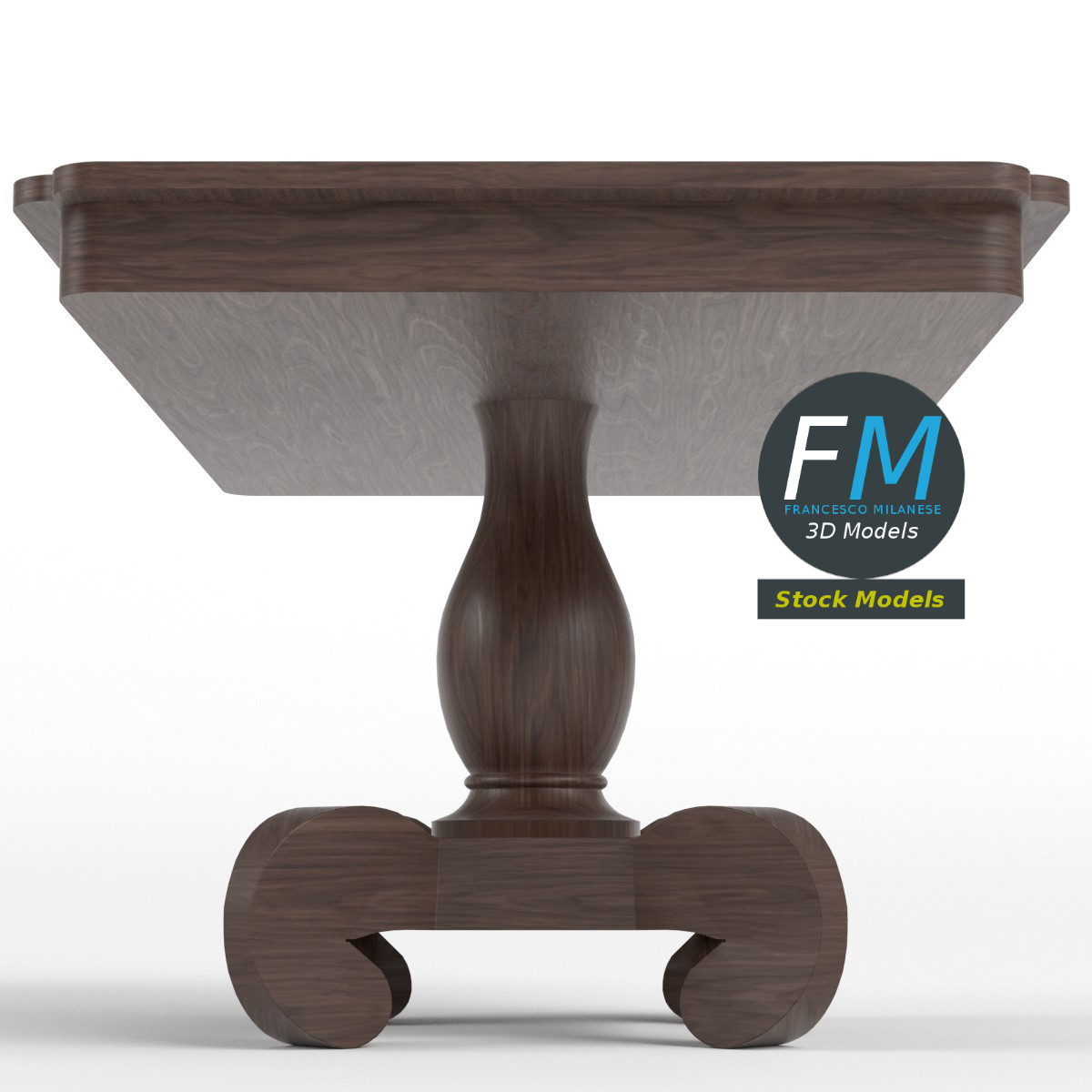 3D-Modell - Quadratischer Holztisch mit Säulenfuß - 04