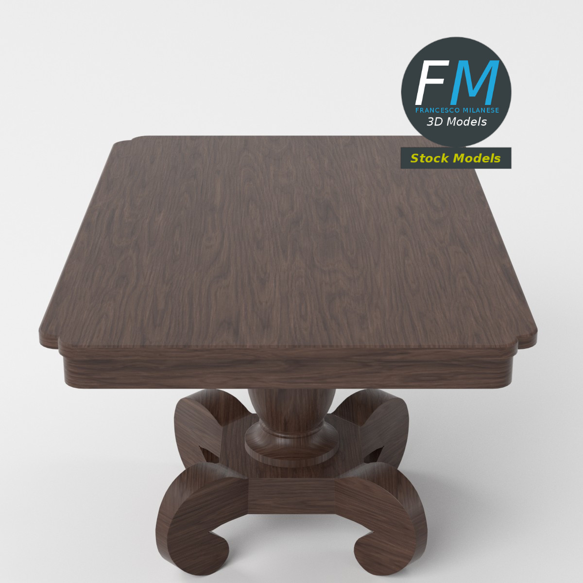 3D-Modell - Quadratischer Holztisch mit Säulenfuß - 05