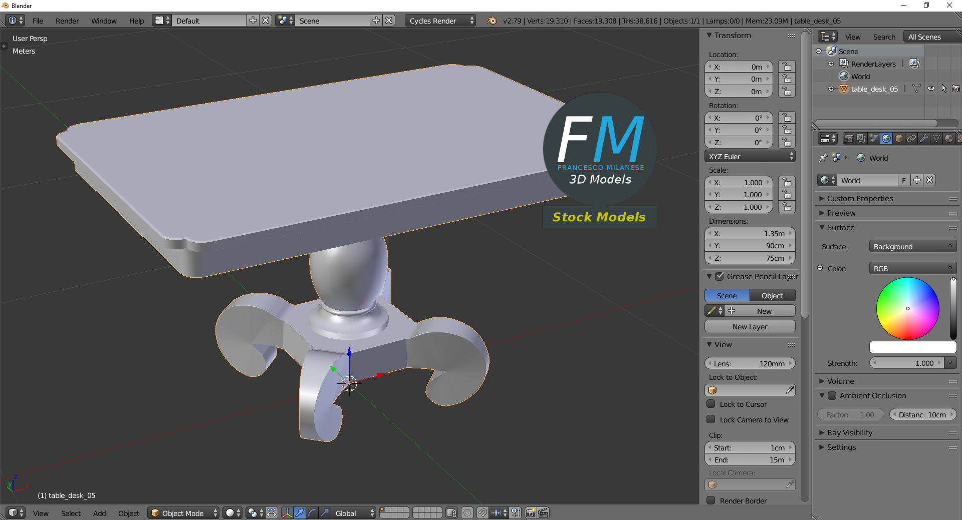 3D-Modell - Quadratischer Holztisch mit Säulenfuß - 09