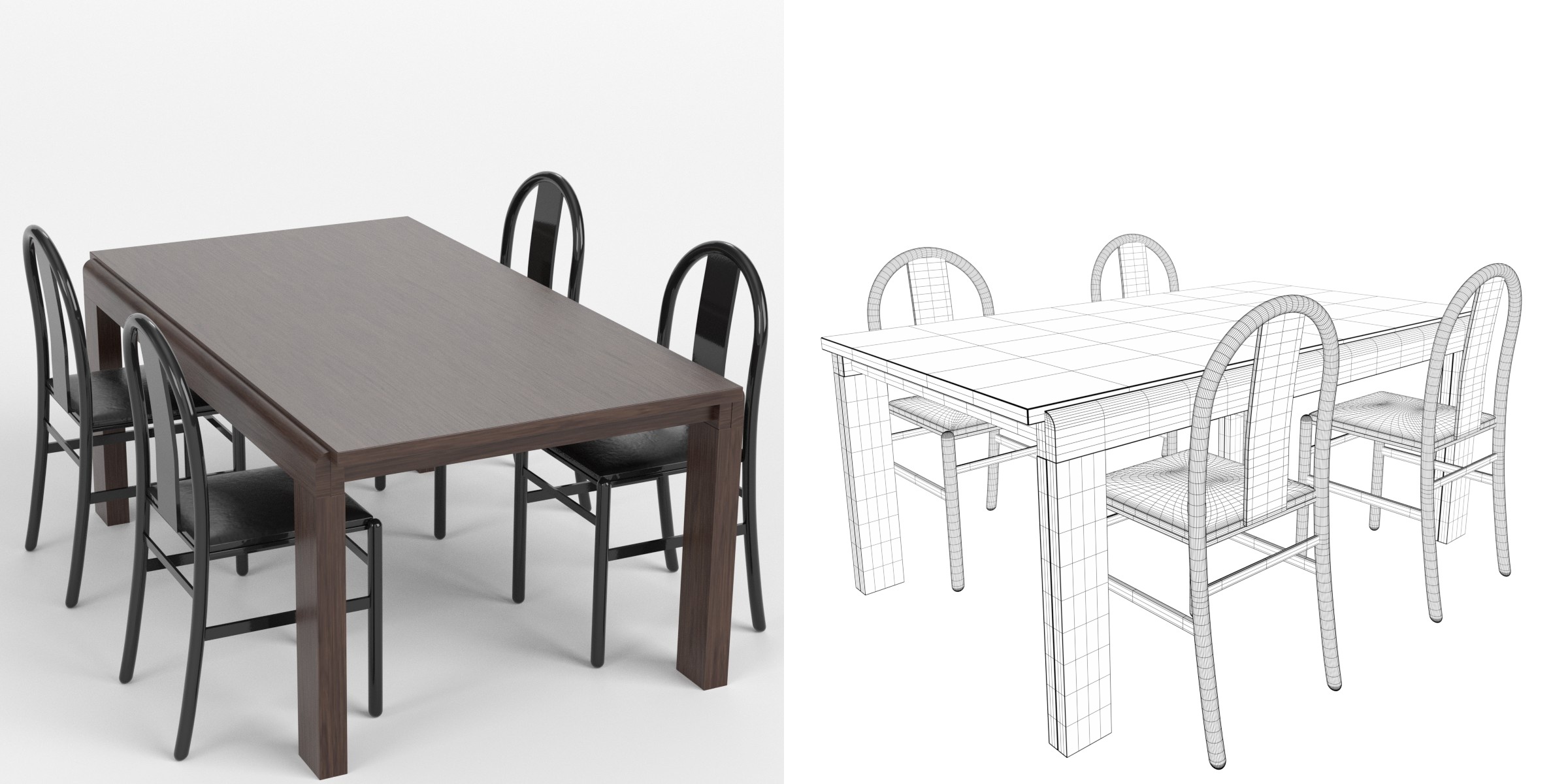 3D-Modell - Esstisch mit Vier Stühlen