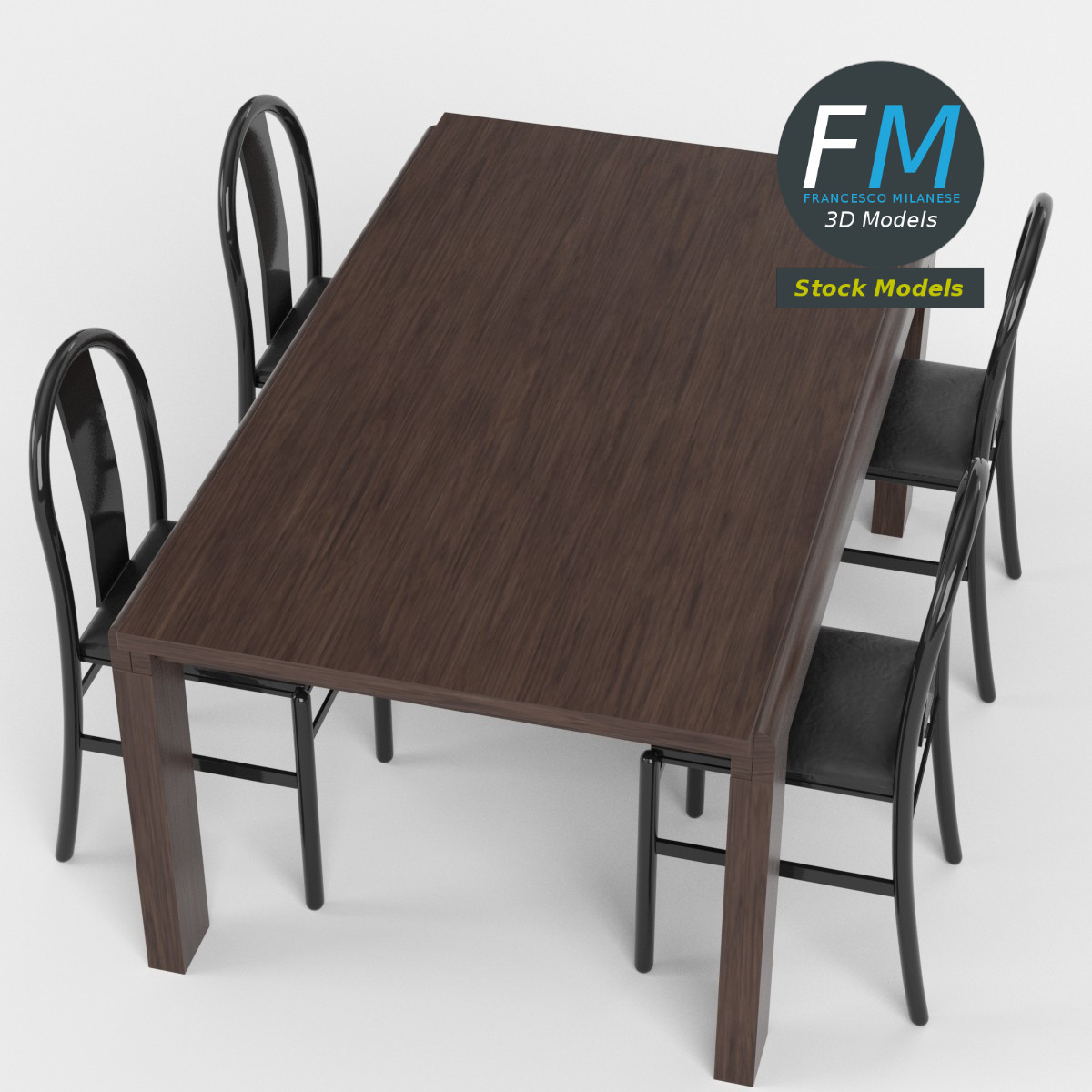 3D-Modell - Esstisch mit Vier Stühlen - 02