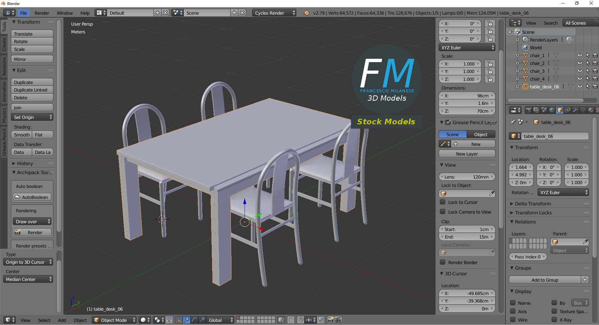 3D-Modell - Esstisch mit Vier Stühlen - 09