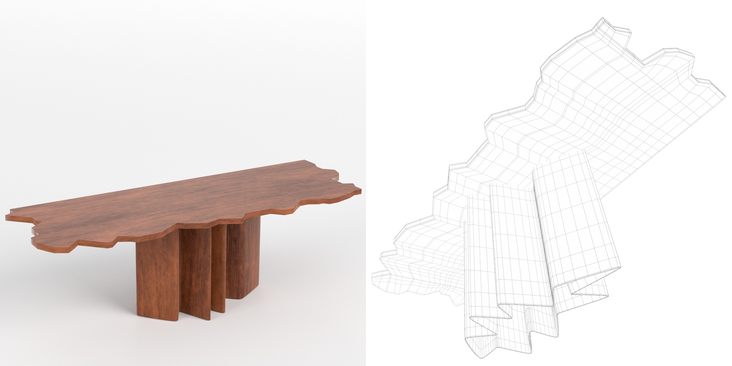 3D-Modell - Unregelmäßiger Holztisch mit Säulenbasis
