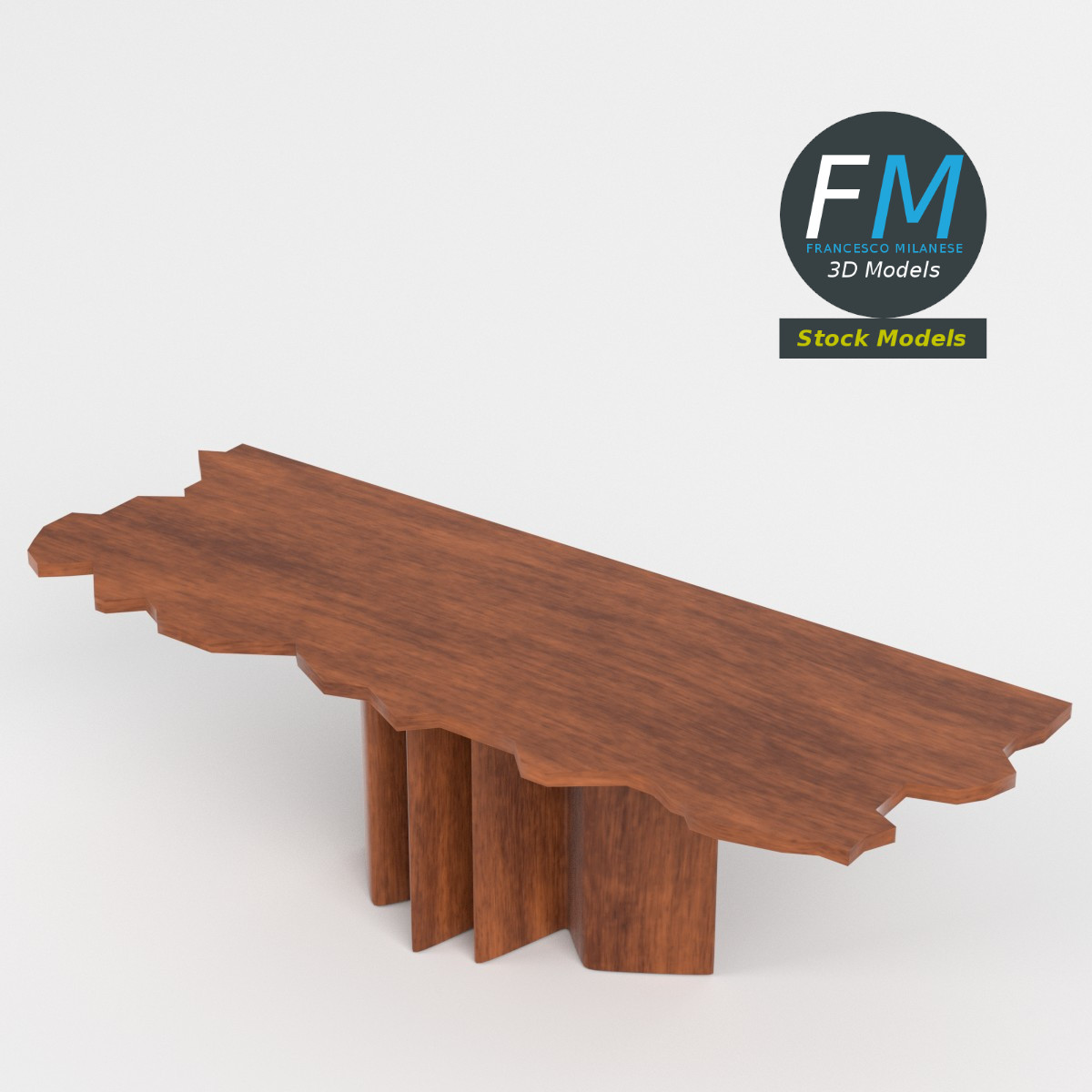 3D-Modell - Unregelmäßiger Holztisch mit Säulenbasis - 02