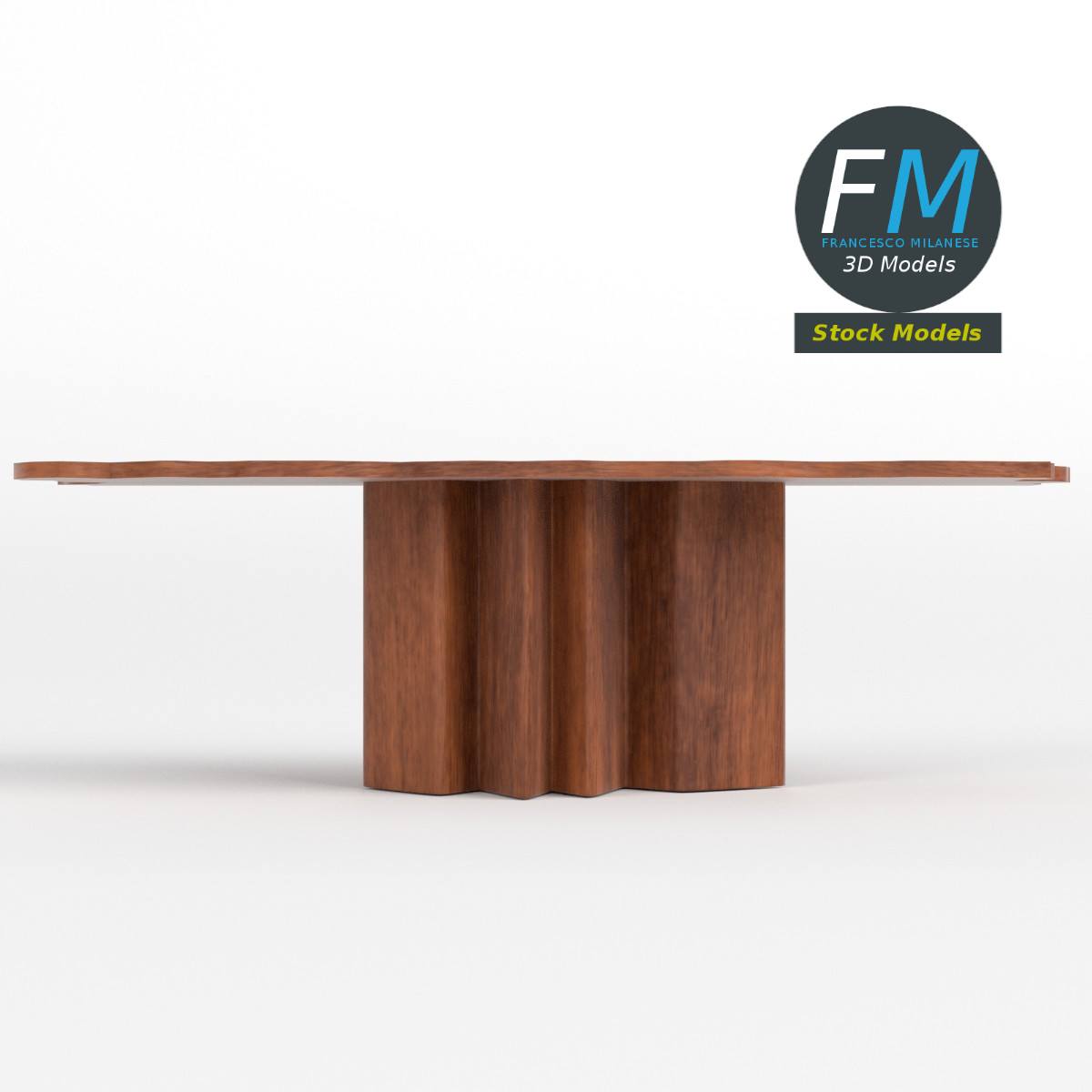 3D-Modell - Unregelmäßiger Holztisch mit Säulenbasis - 03