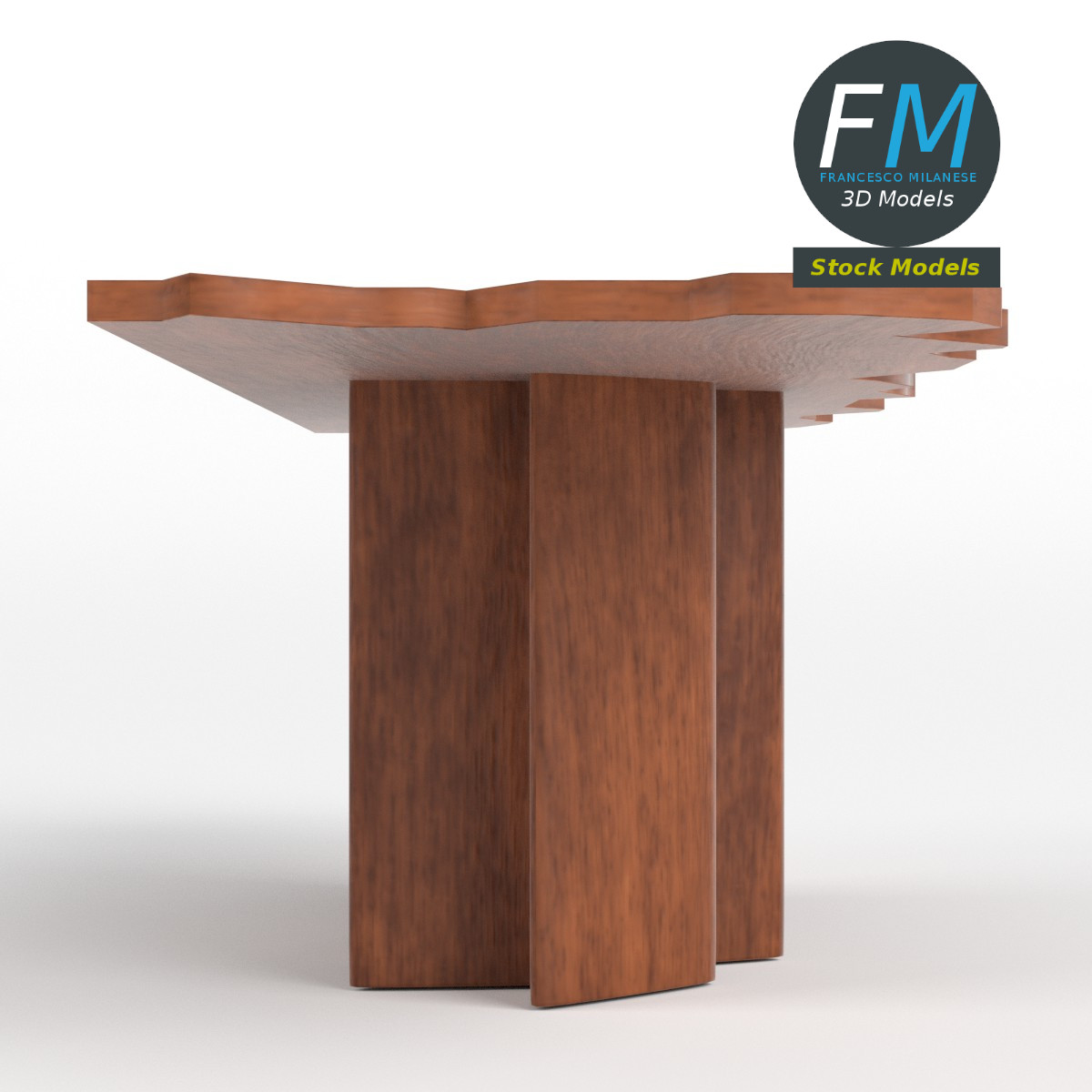 3D-Modell - Unregelmäßiger Holztisch mit Säulenbasis - 04