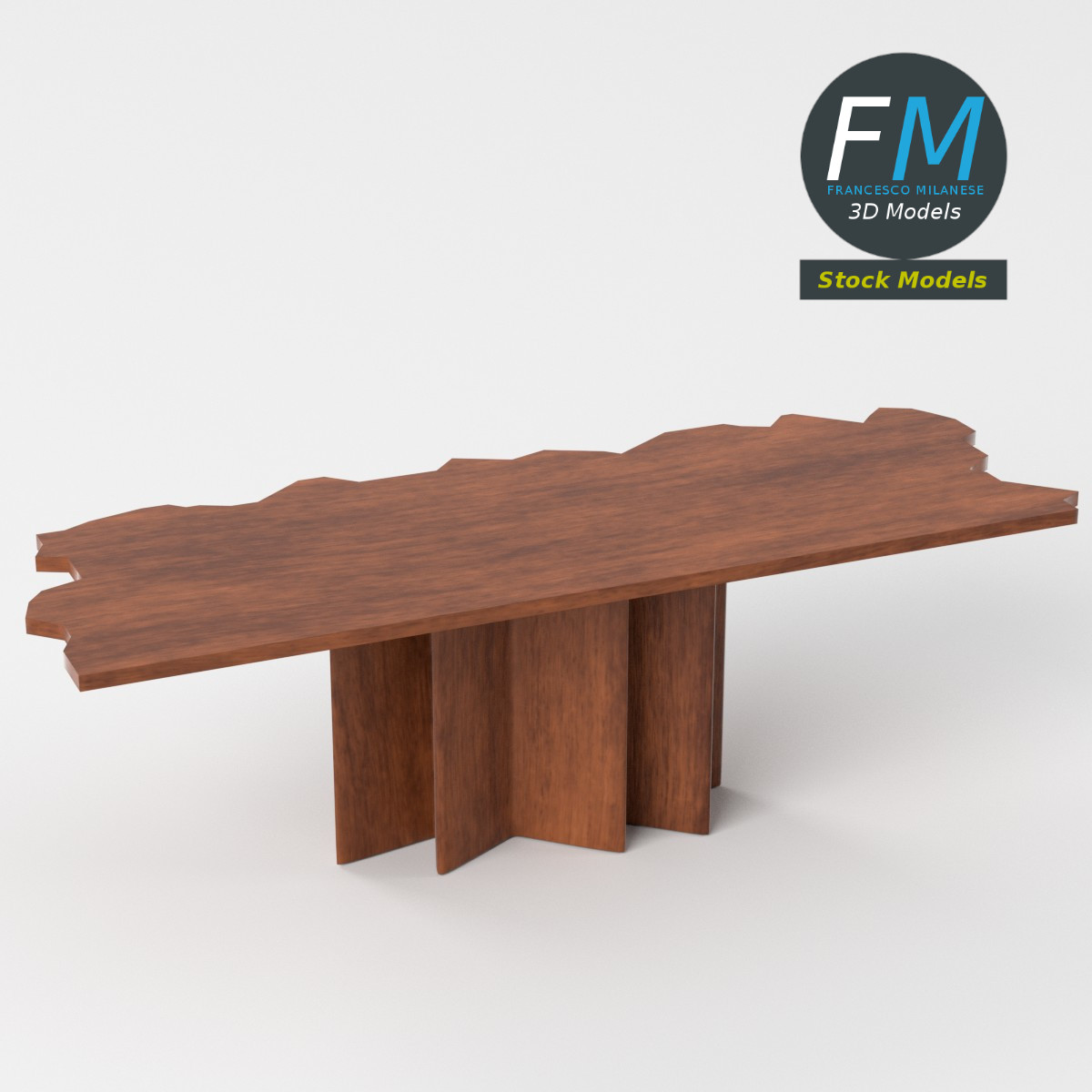 3D-Modell - Unregelmäßiger Holztisch mit Säulenbasis - 05