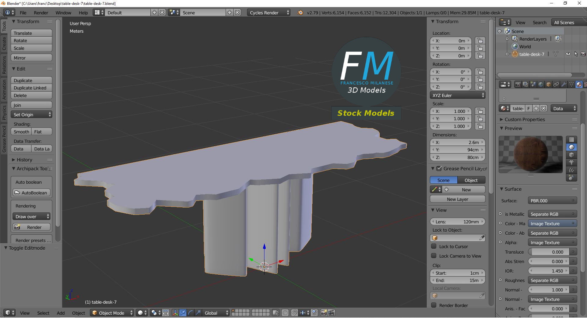 3D-Modell - Unregelmäßiger Holztisch mit Säulenbasis - 09