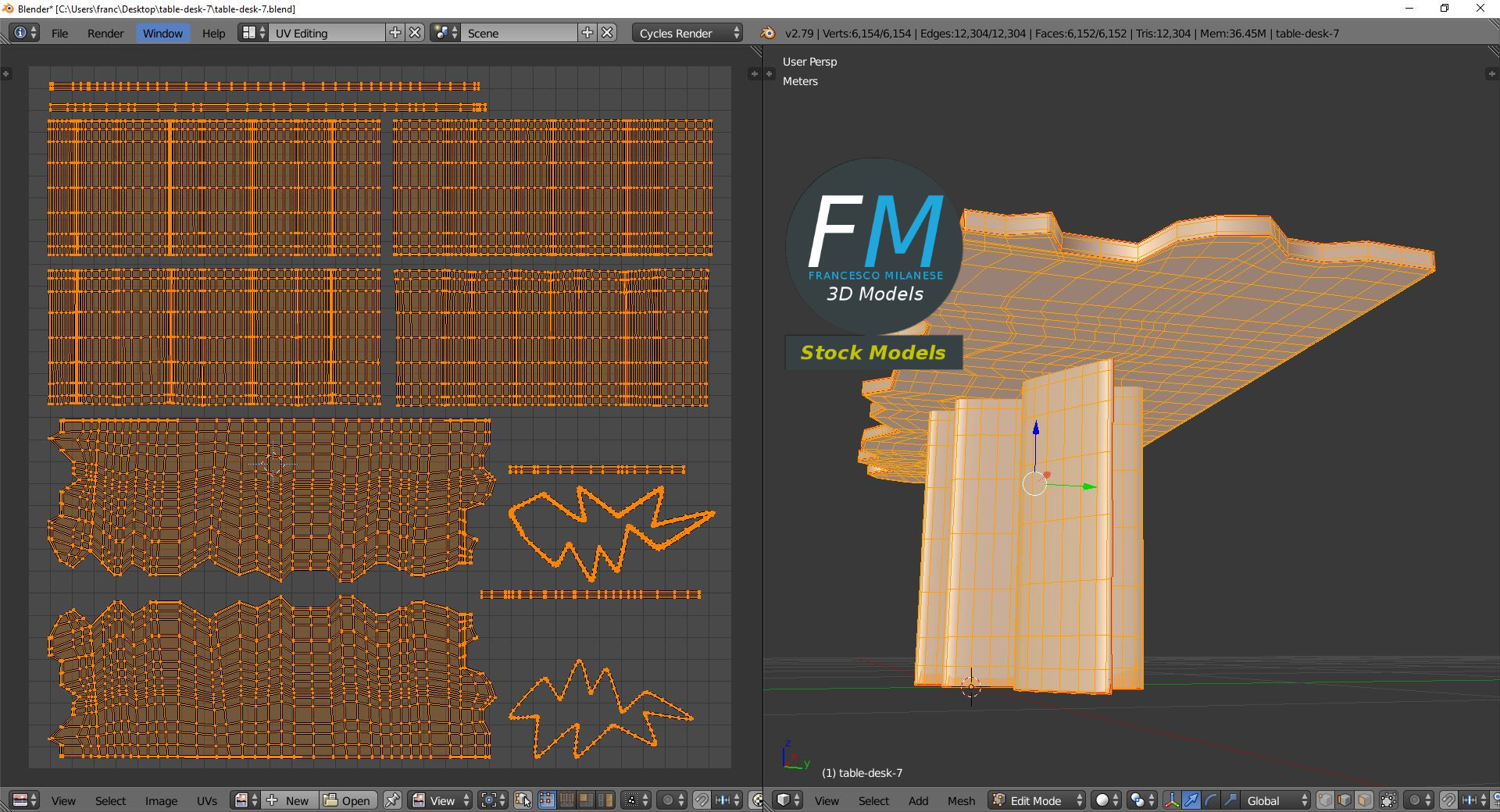 3D-Modell - Unregelmäßiger Holztisch mit Säulenbasis - 10