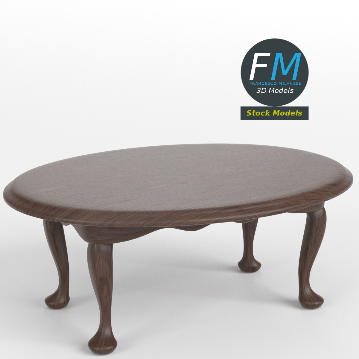 3D-Modell - Ovaler Holztisch - 01