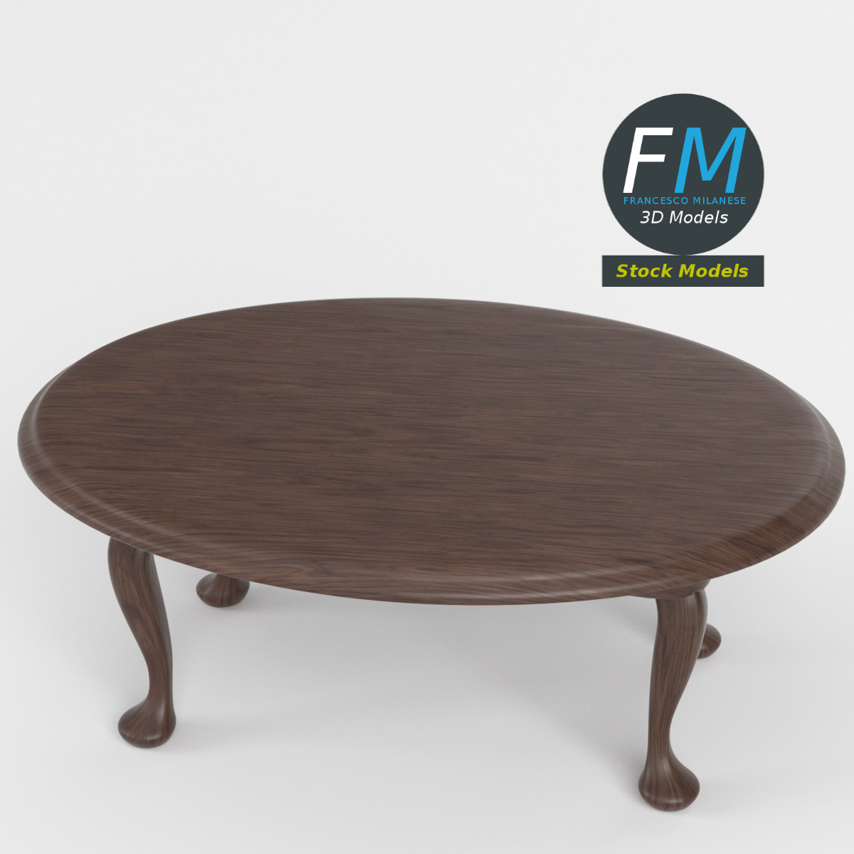 3D-Modell - Ovaler Holztisch - 02