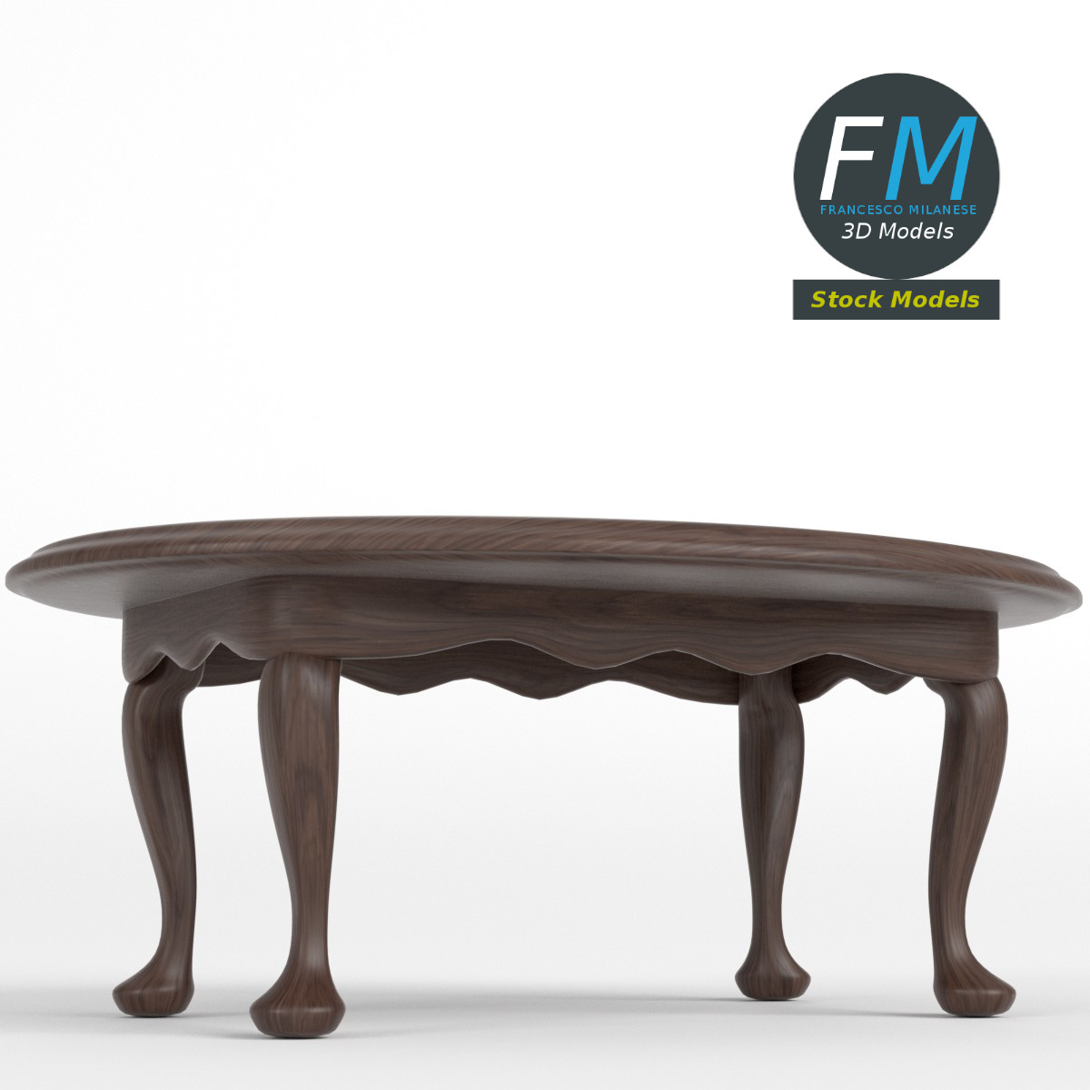 3D-Modell - Ovaler Holztisch - 03